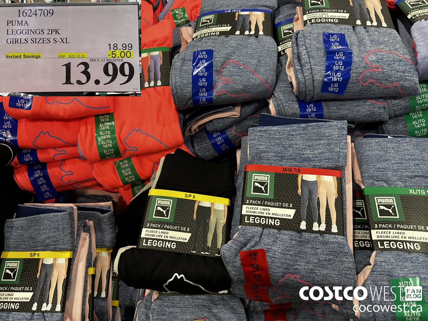 1624709 PUMA LEGGINGS 2PK GIRLS SIZES S-XL ($5.00 INSTANT SAVINGS EXPIRES ON 2022-12-25) $13.99