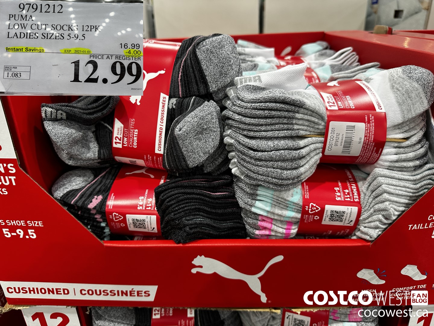 9791212 PUMA LOW CUT SOCKS 12PK LADIES SIZES 5-9.5 ($4.00 INSTANT SAVINGS EXPIRES ON 2023-01-01) $12.99
