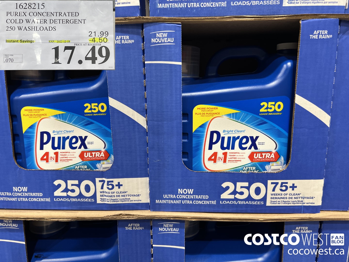 1628215 PUREX CONCENTRATED COLD WATER DETERGENT 250 WASHLOADS ($4.50 INSTANT SAVINGS EXPIRES ON 2022-12-18) $17.49