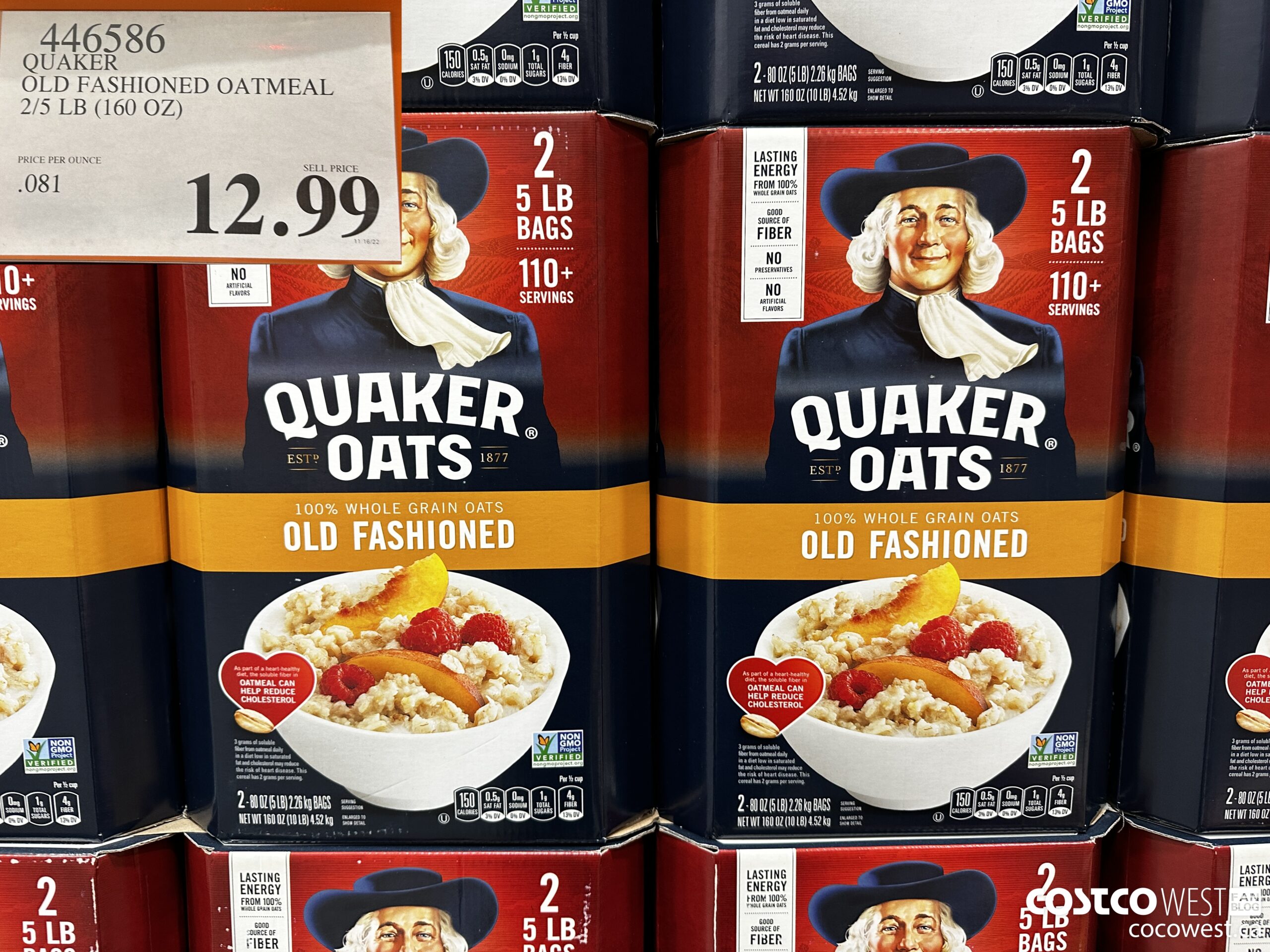 446586 QUAKER OLD FASHIONED OATMEAL 2/5 LB (160 OZ) $12.99