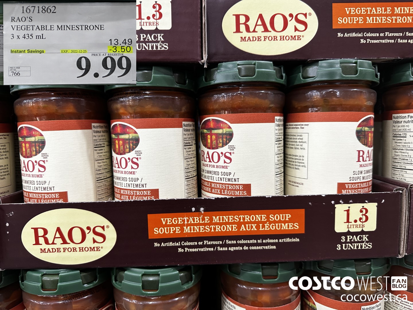 1671862 RAO'S VEGETABLE MINESTONE 3 X 435 ML ($3.50 INSTANT SAVINGS EXPIRES ON 2022-12-25) $9.99