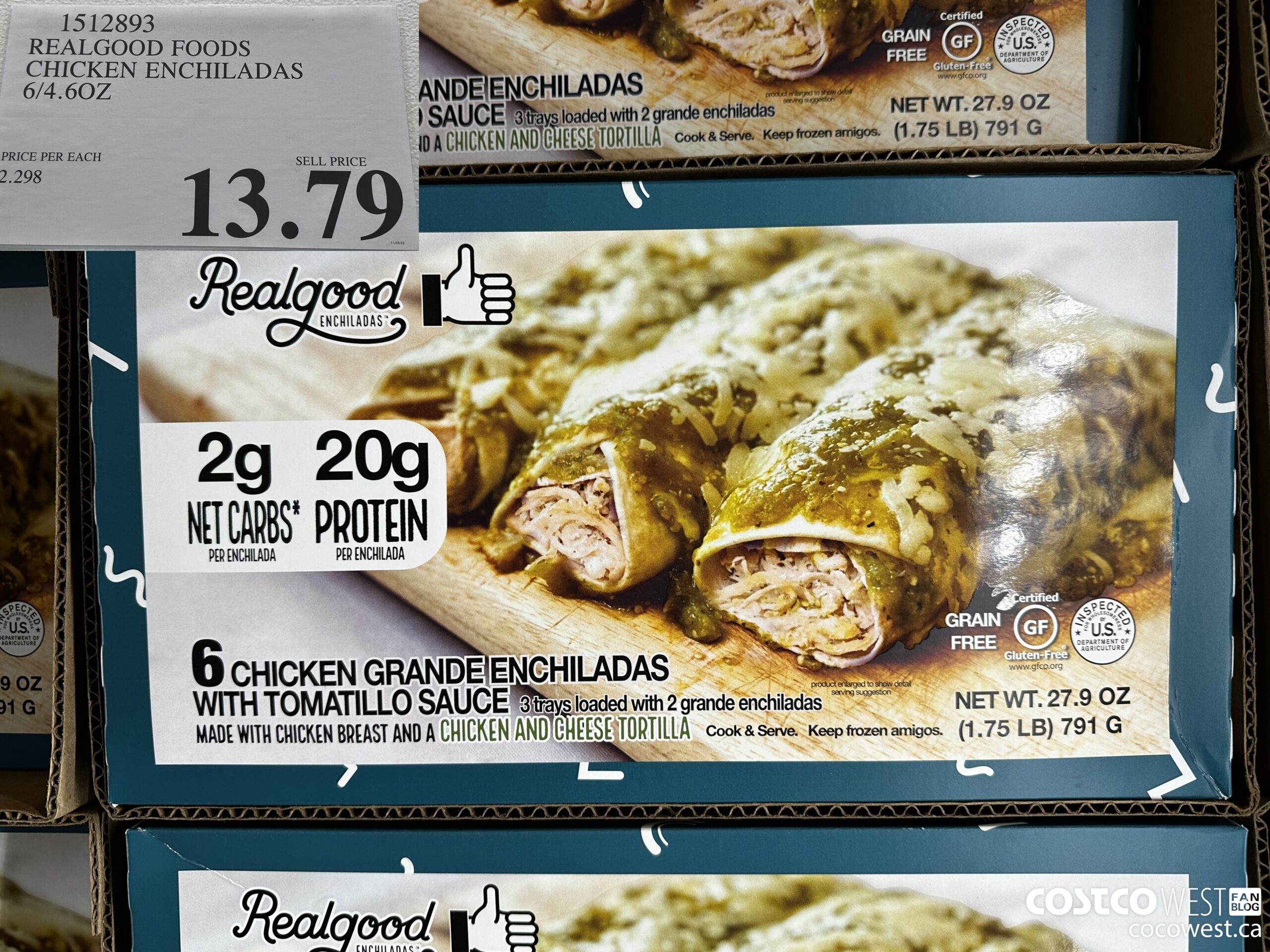 1512893 REALGOOD FOODS CHICKEN ENCHILADAS 6/4.6 OZ $13.79