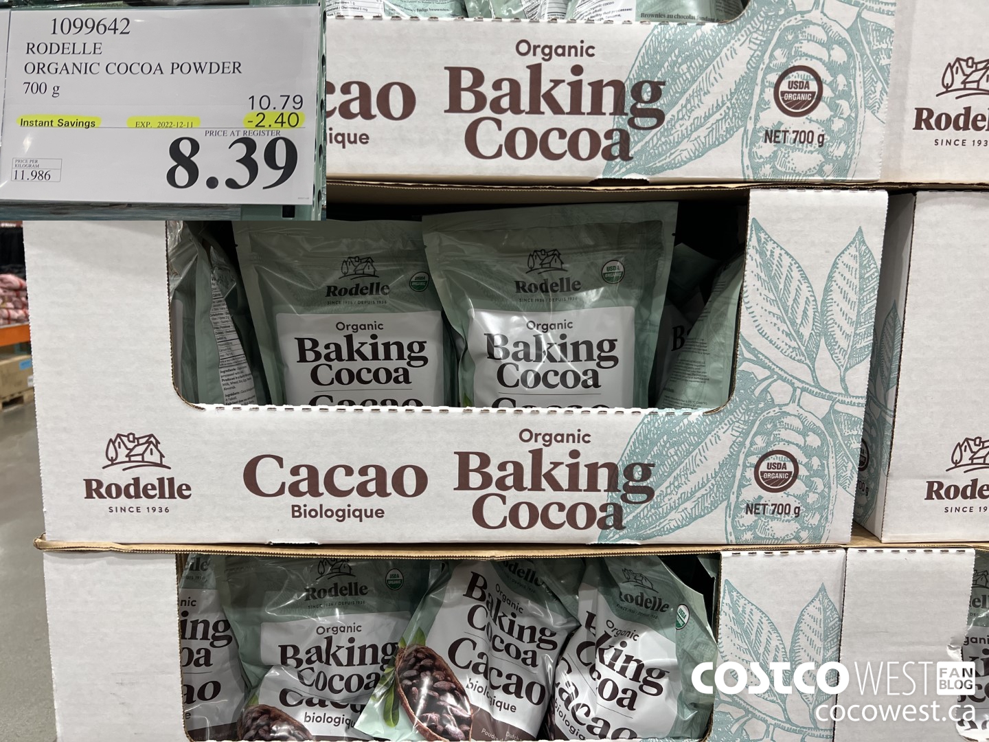 1099642 RODELLE ORGANIC COCOA POWDER 700 g ($2.40 INSTANT SAVINGS EXPIRES ON 2022-12-11) $8.39