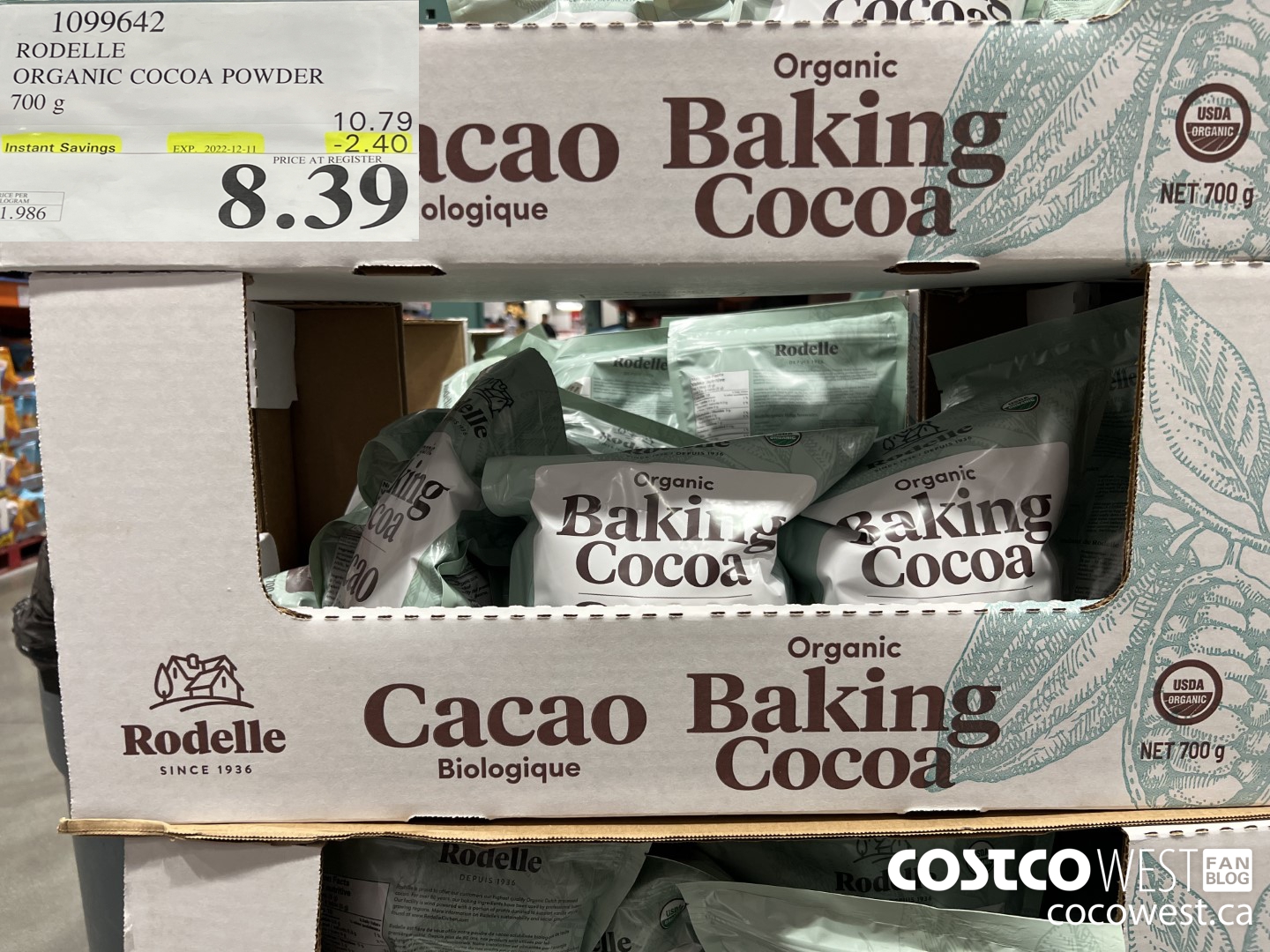 1099642 RODELLE ORGANIC COCOA POWDER 700 g ($2.40 INSTANT SAVINGS EXPIRES ON 2022-12-11) $8.39