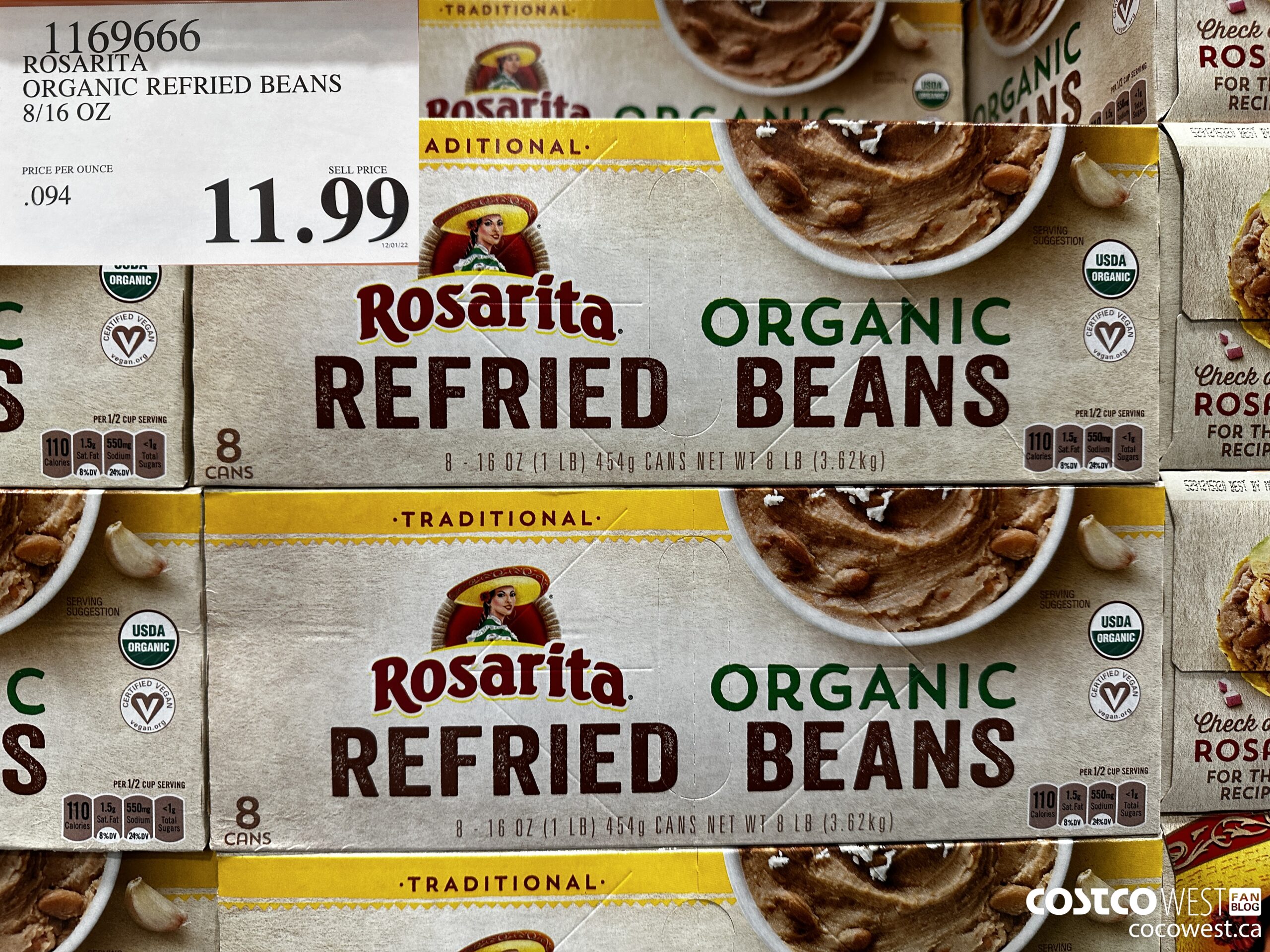 1169666 ROSARITA ORGANIC REFRIED BEANS 8/16 OZ $11.99