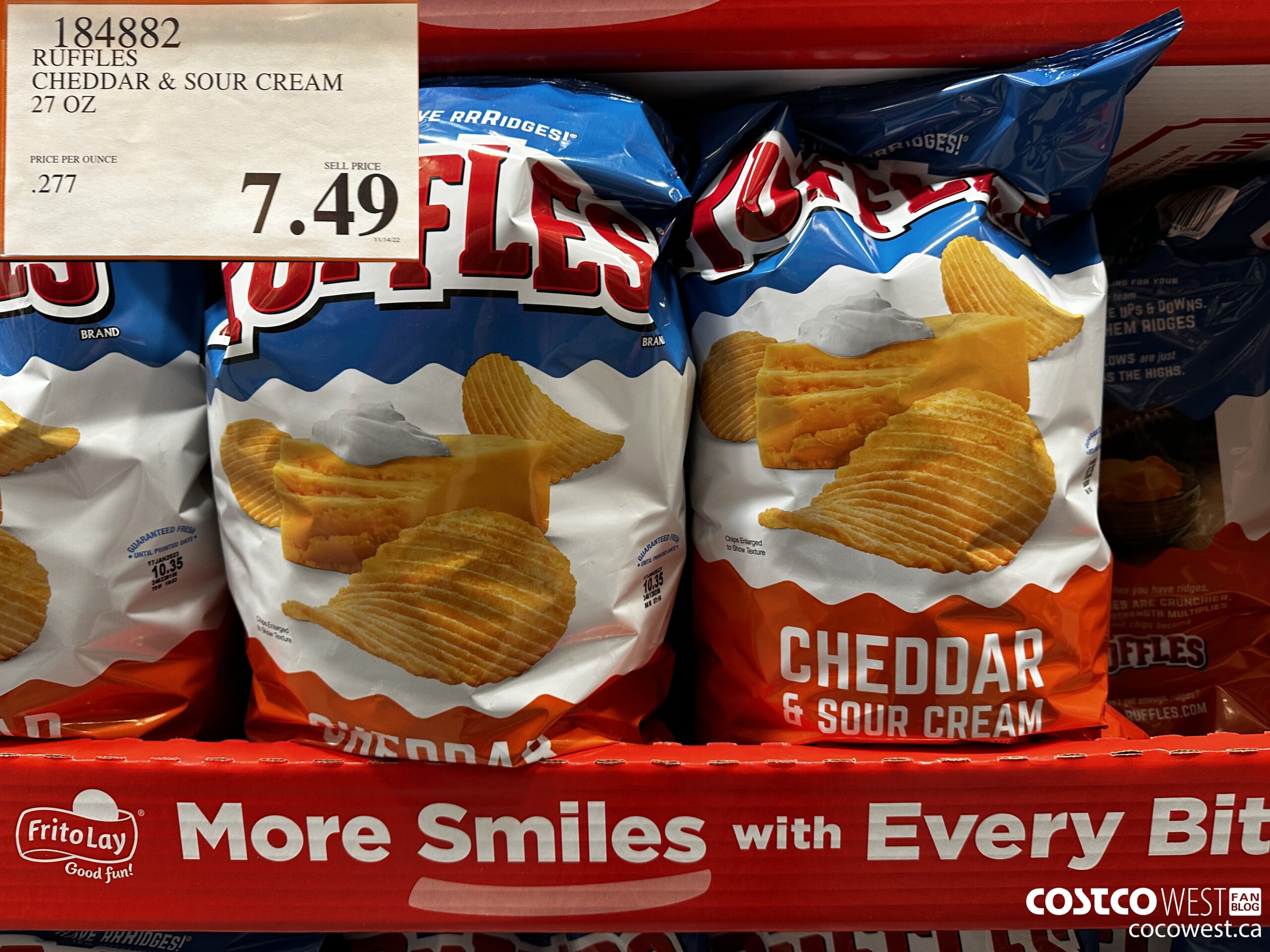 184882 RUFFLES CHEDDAR & SOUR CREAM 27 OZ $7.49