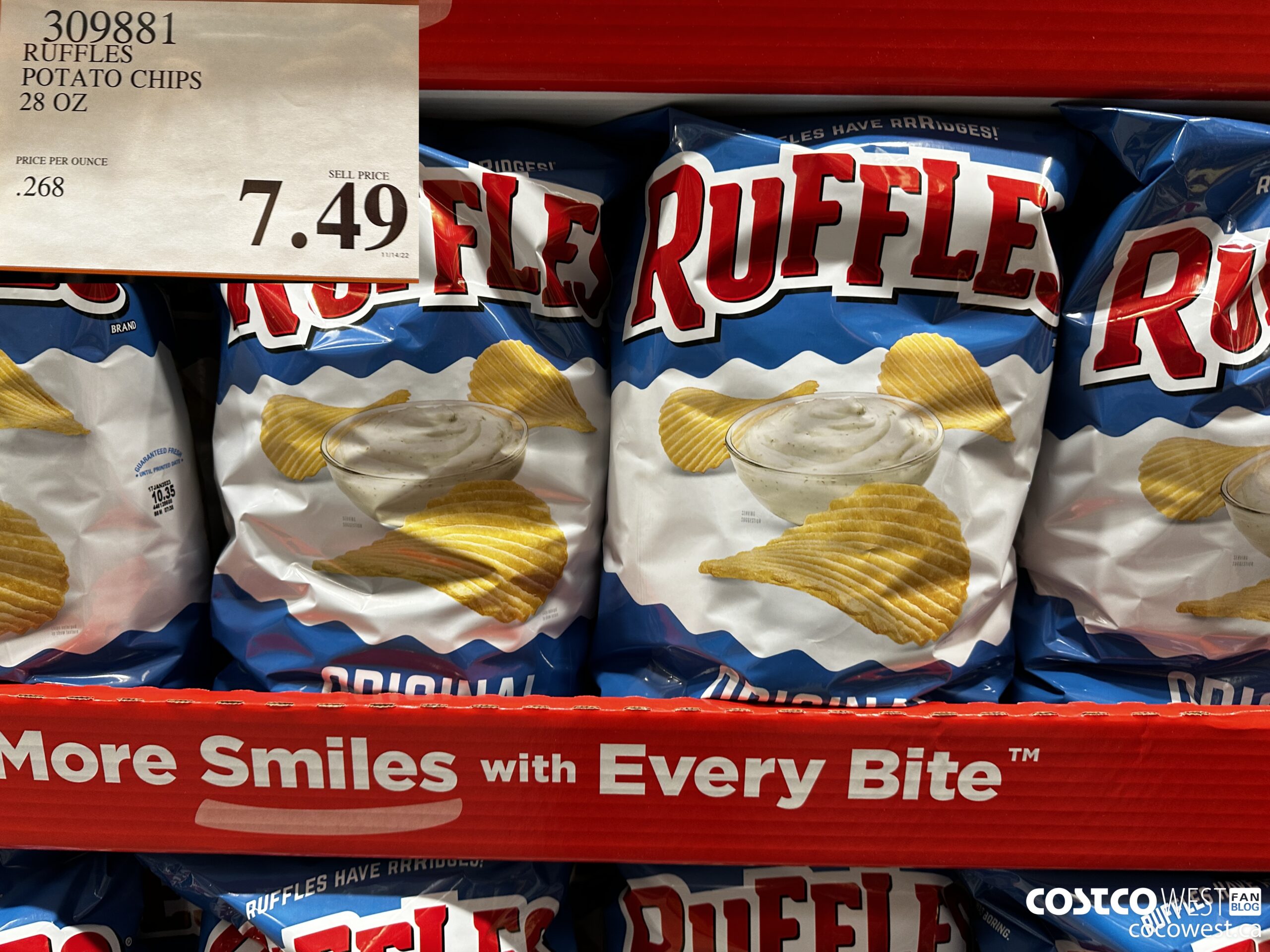 309881 RUFFLES POTATO CHIPS 28 OZ $7.49