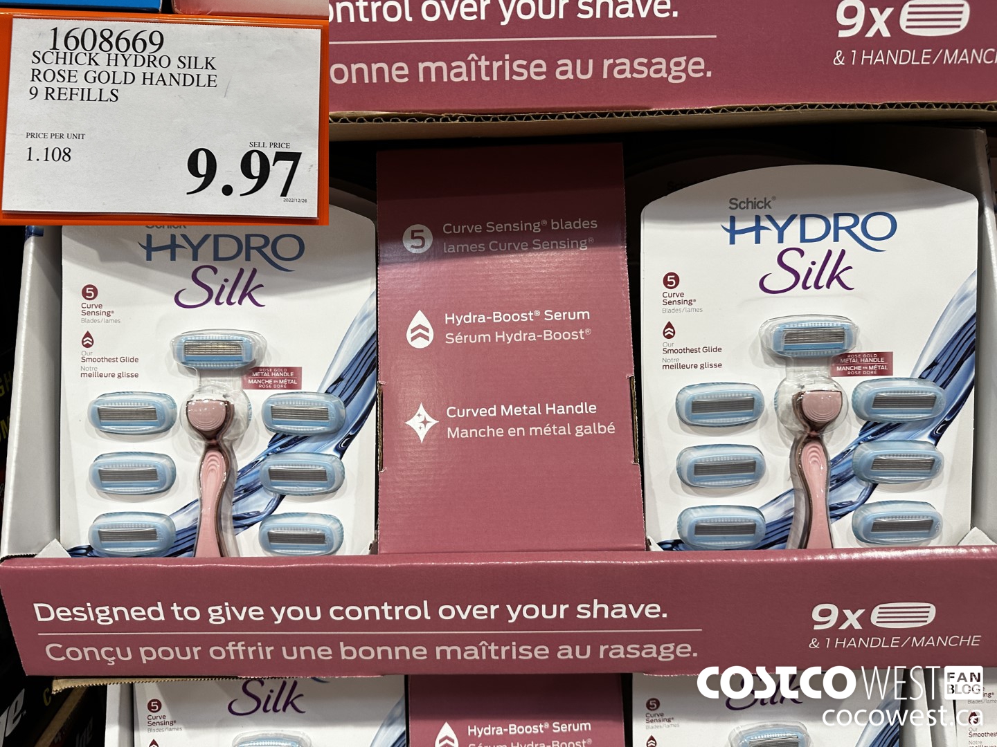 1608669 SCHICK HYDRO SILK ROSE GOLD HANDLE 9 REFILLS $9.97