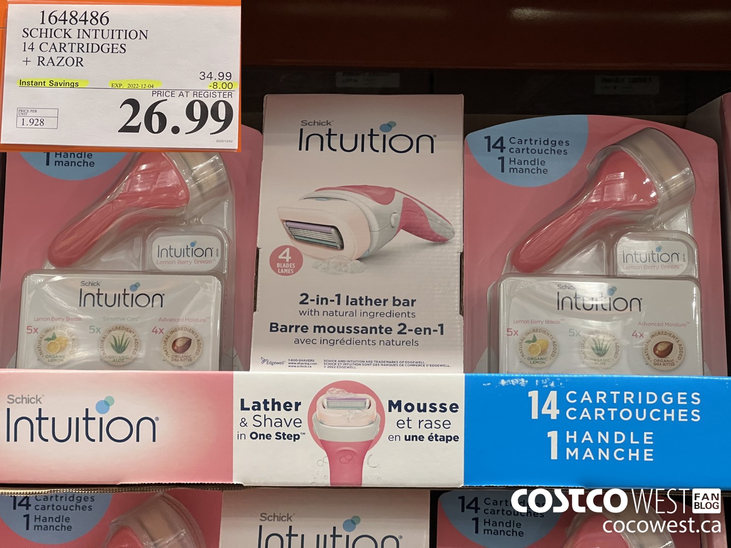 1648486 SCHICK INTUITION 14 CARTRIDGES + RAZOR ($8.00 INSTANT SAVINGS EXPIRES ON 2022-12-04) $26.99