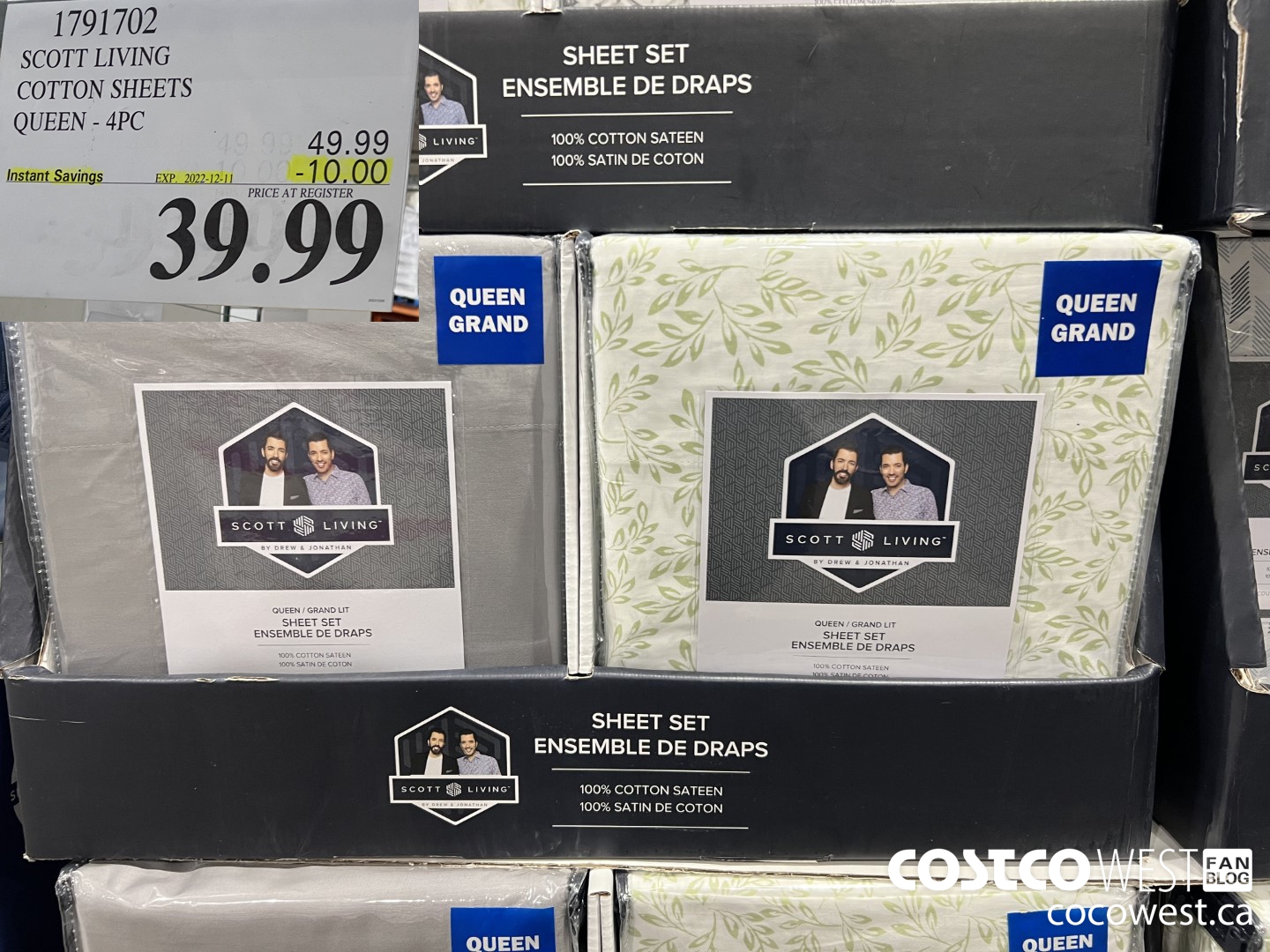 1791702 SCOTT LIVING COTTON SHEETS QUEEN - 4PC ($10.00 INSTANT SAVINGS EXPIRES ON 2022-12-11) $39.99