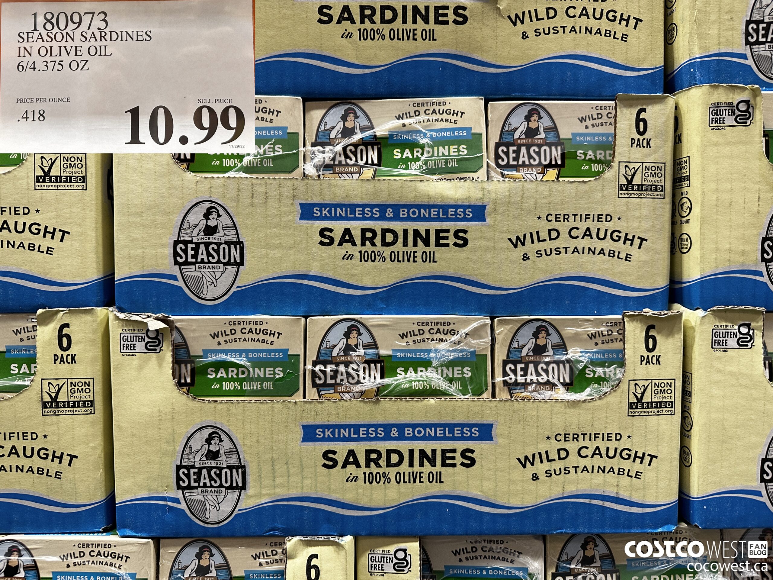 180973 SEASON SARDINES IN OLIVE OIL 6/4.375 OZ $10.99