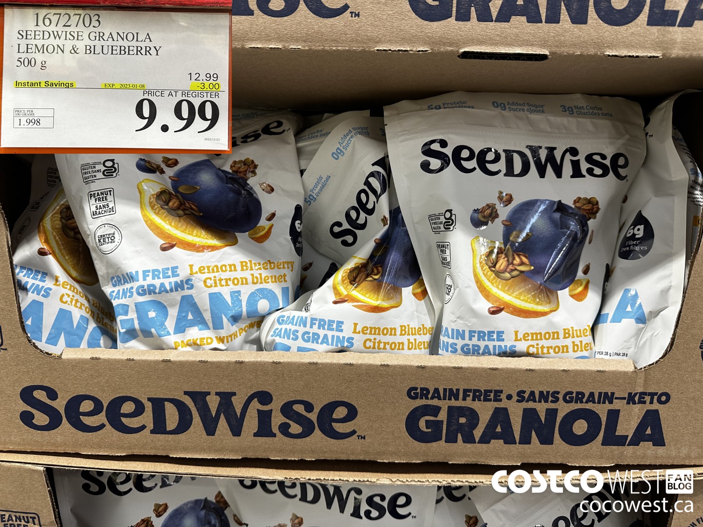 1672703 SEEDWISE GRANOLA LEMON & BLUEBERRY 500 G ($3.00 INSTANT SAVINGS EXPIRES ON 2023-01-08) $9.99