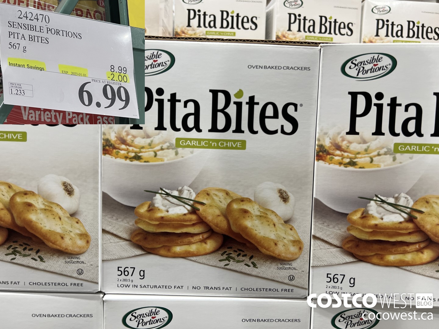 242470 SENSIBLE PORTIONS GARLIC & CHIVE PITA BITES 567 G ($2.00 INSTANT SAVINGS EXPIRES ON 2023-01-01) $6.99