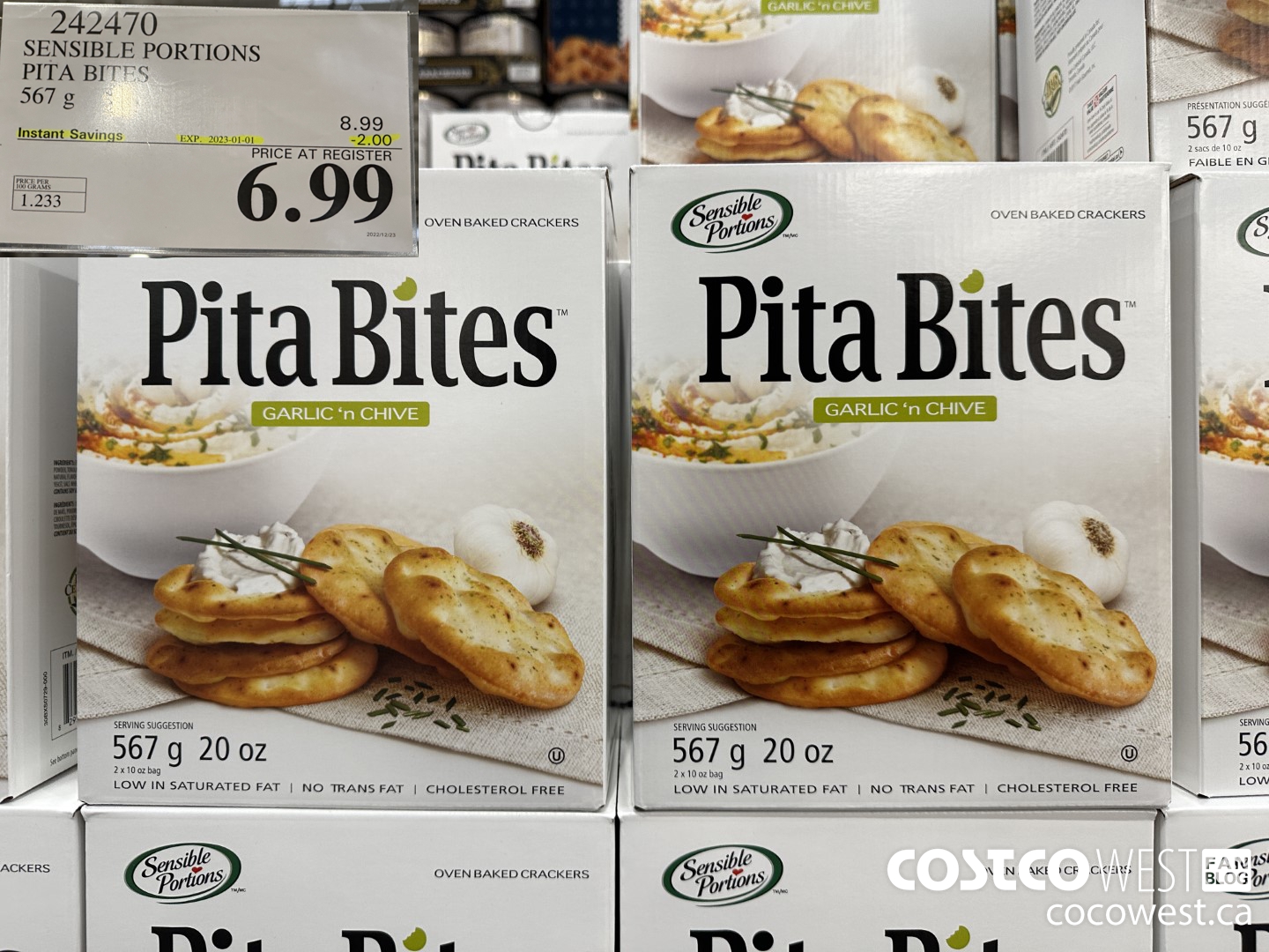 242470 SENSIBLE PORTIONS GARLIC & CHIVE PITA BITES 567 G ($2.00 INSTANT SAVINGS EXPIRES ON 2023-01-01) $6.99