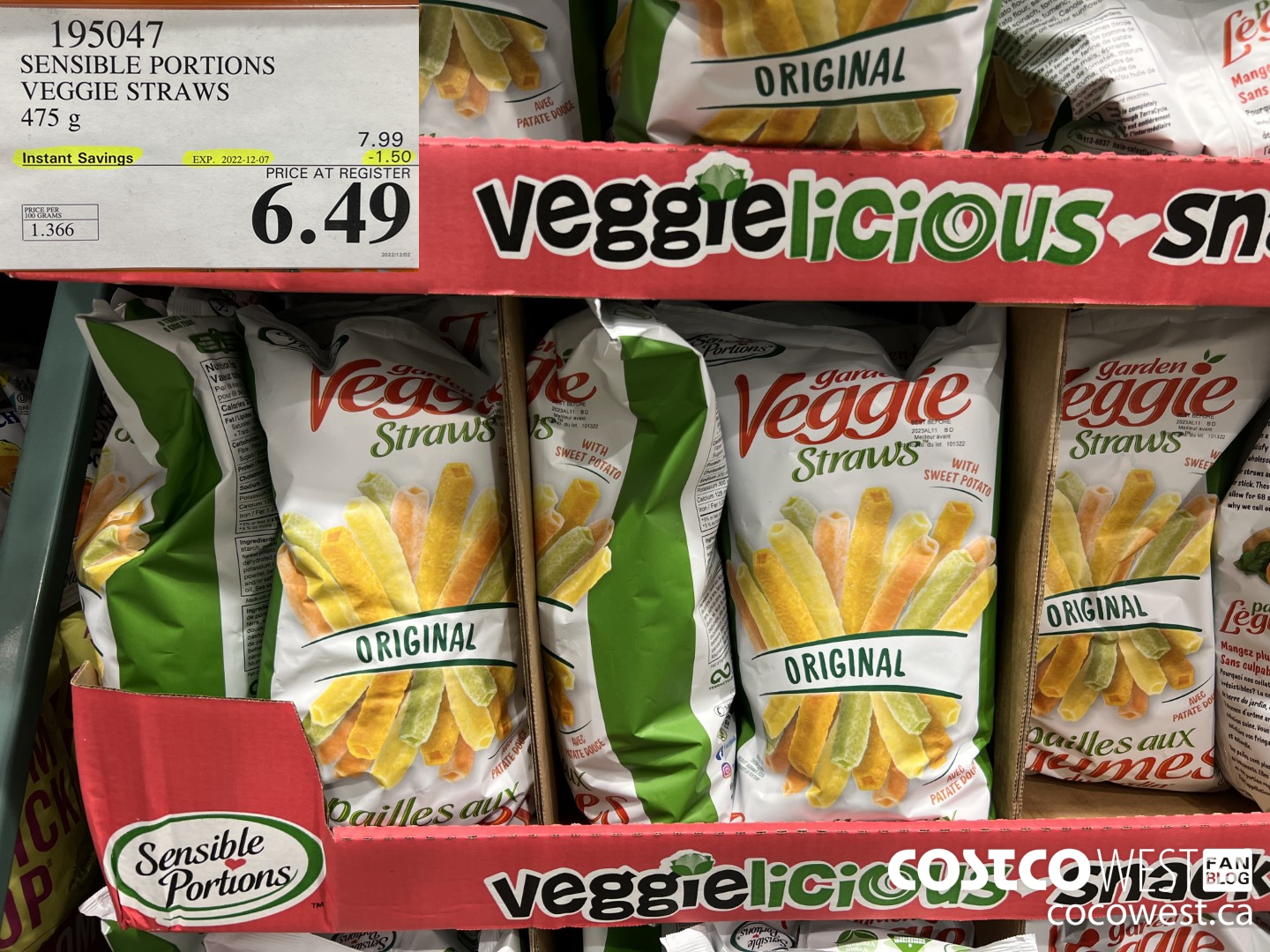 195047 SENSIBLE PORTIONS VEGGIE STRAWS 475 g ($1.50 INSTANT SAVINGS EXPIRES ON 2022-12-07) $6.49