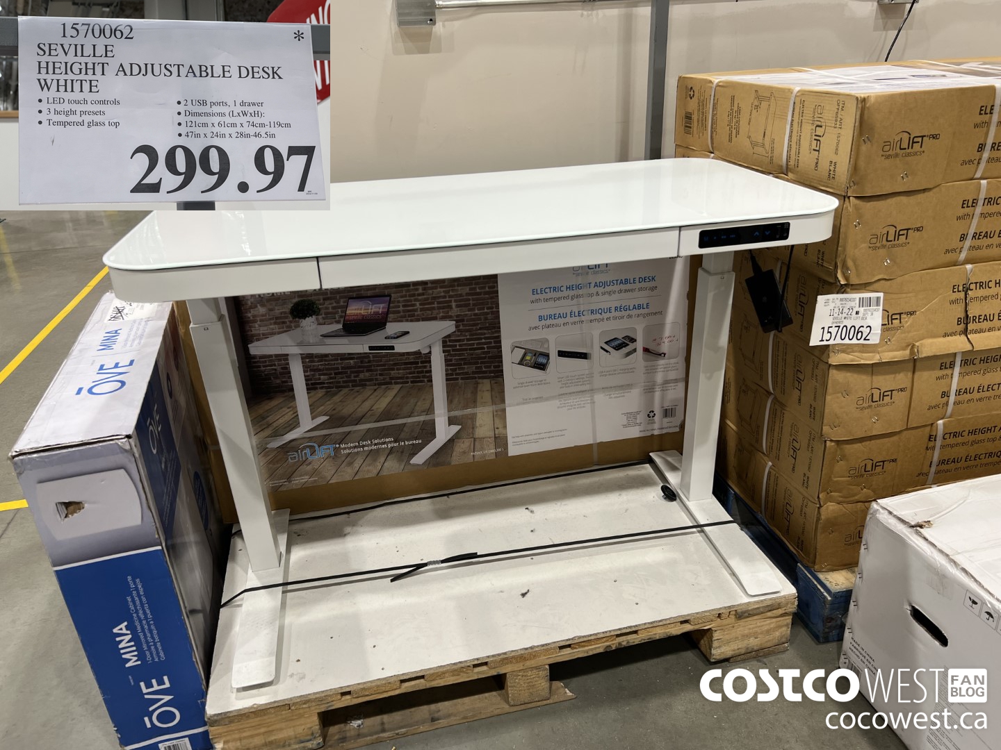 1570062 SEVILLE HEIGHT ADJUSTABLE DESK WHITE $299.97