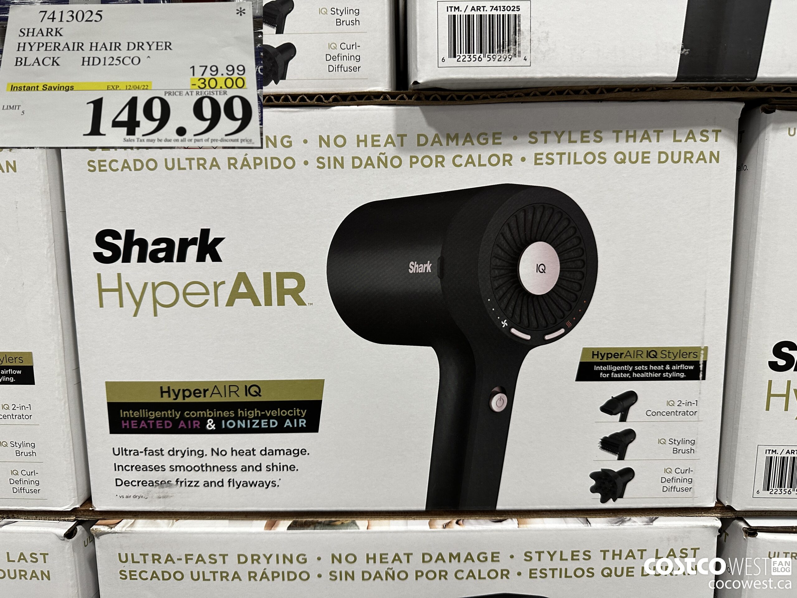 7413025 SHARK HYPERAIR HAIR DRYER BLACK HD125CO ($30.00 INSTANT SAVINGS EXPIRES ON 2022-12-04) $149.99