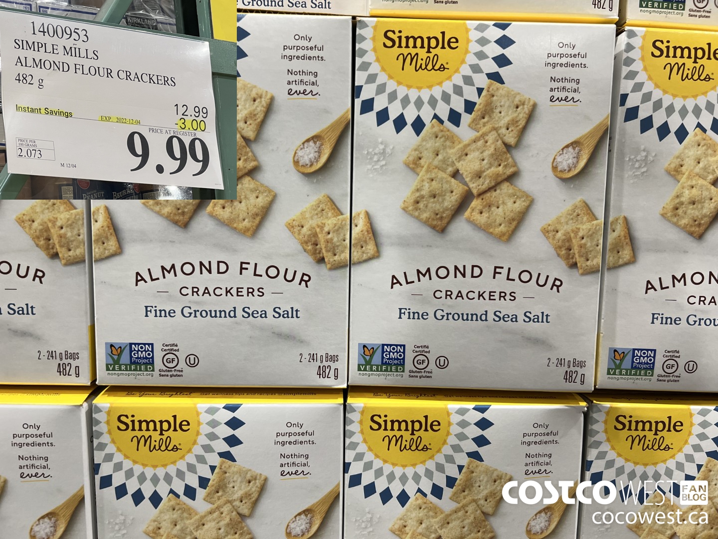 1400953 SIMPLE MILLS ALMOND FLOUR CRACKERS WITH SEA SALT 482 g ($3.00 INSTANT SAVINGS EXPIRES ON 2022-12-04) $9.99