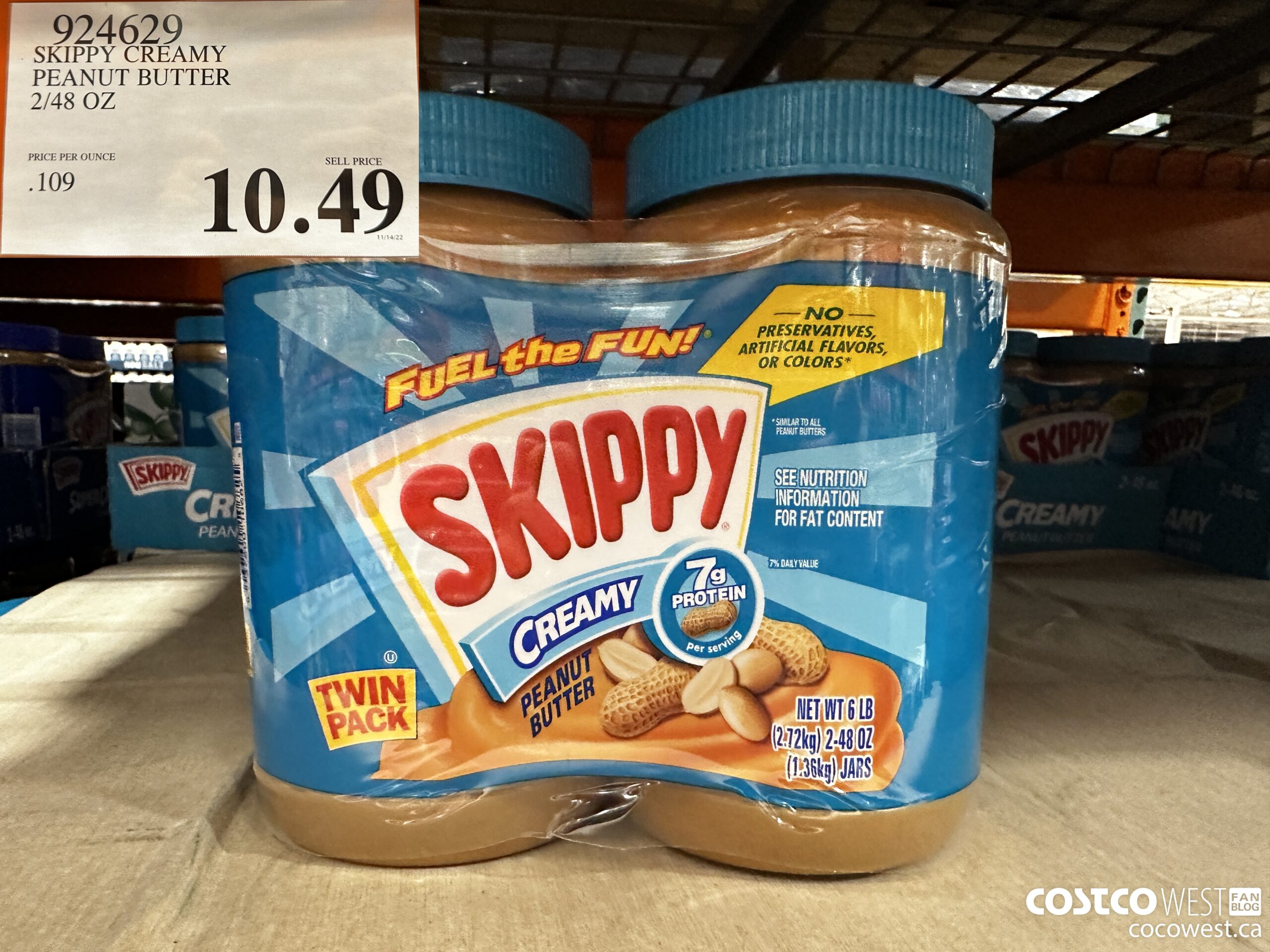 924629 SKIPPY CREAMY PEANUT BUTTER 2/48 OZ $10.49