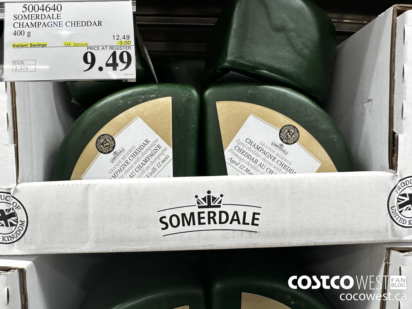 5004640 SOMERDALE CHAMPAGNE CHEDDAR 400 G ($3.00 INSTANT SAVINGS EXPIRES ON 2023-01-01) $9.49