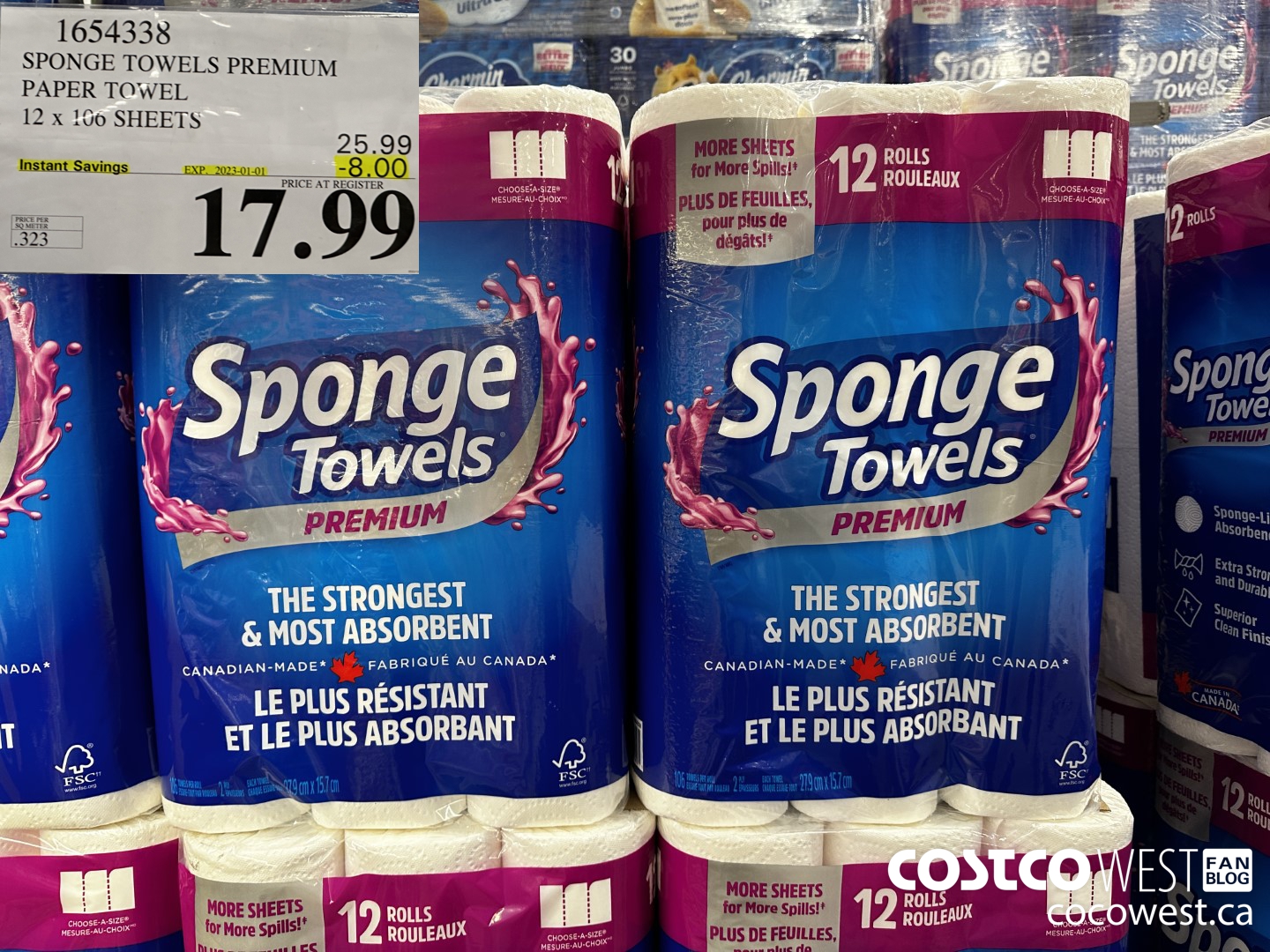 1654338 SPONGE TOWELS PREMIUM PAPER TOWEL 12 X 106 SHEETS ($8.00 INSTANT SAVINGS EXPIRES ON 2023-01-01) $17.99