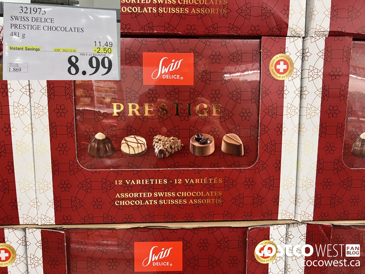 321973 SWISS DELICE PRESTIGE CHOCOLATES 481 G ($2.50 INSTANT SAVINGS EXPIRES ON 2022-12-04) $8.99