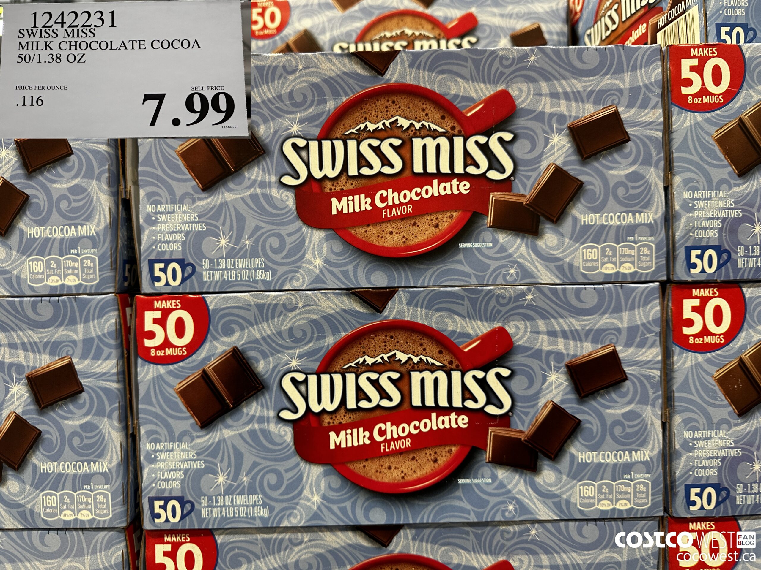 1242231 SWISS MISS MILK CHOCOLATE COCOA 50/1.38 OZ $7.99