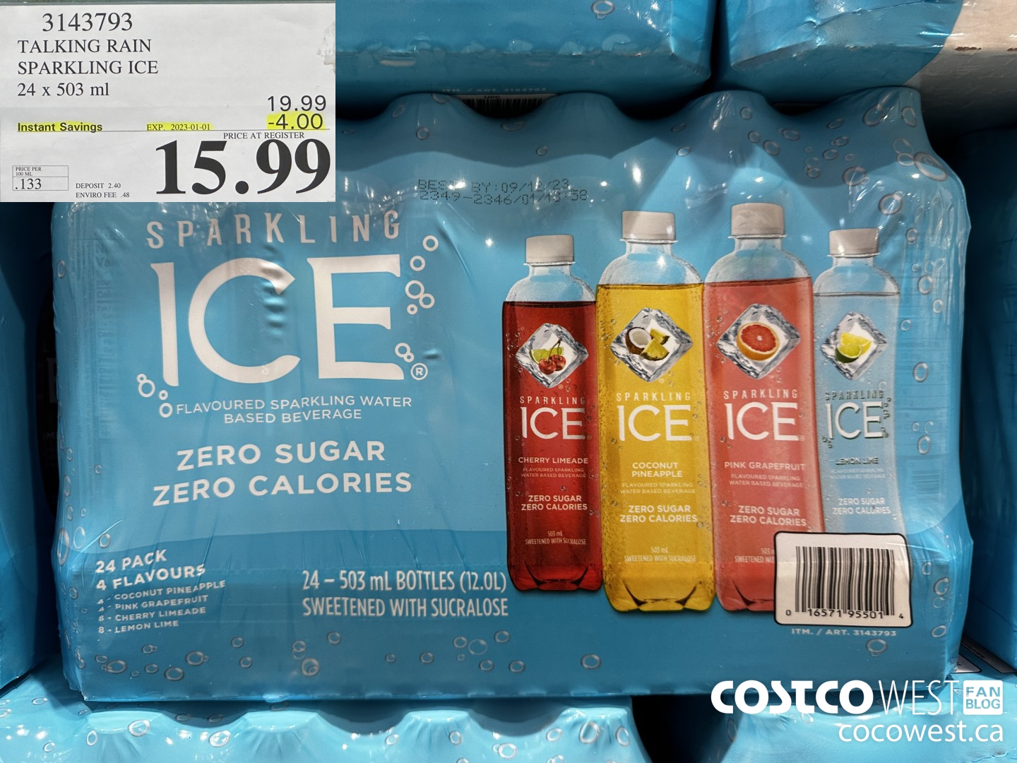 3143793 TALKING RAIN SPARKLING ICE 24 x 503 ml ($4.00 INSTANT SAVINGS EXPIRES ON 2023-01-01) $15.99