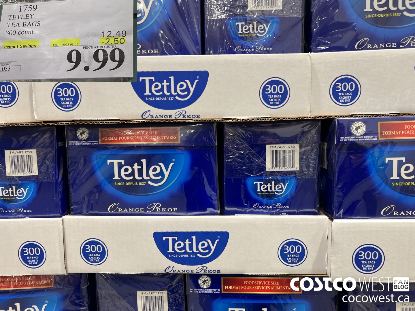 1759 TETLEY TEA BAGS 300 COUNT ($2.50 INSTANT SAVINGS EXPIRES ON 2023-01-01) $9.99