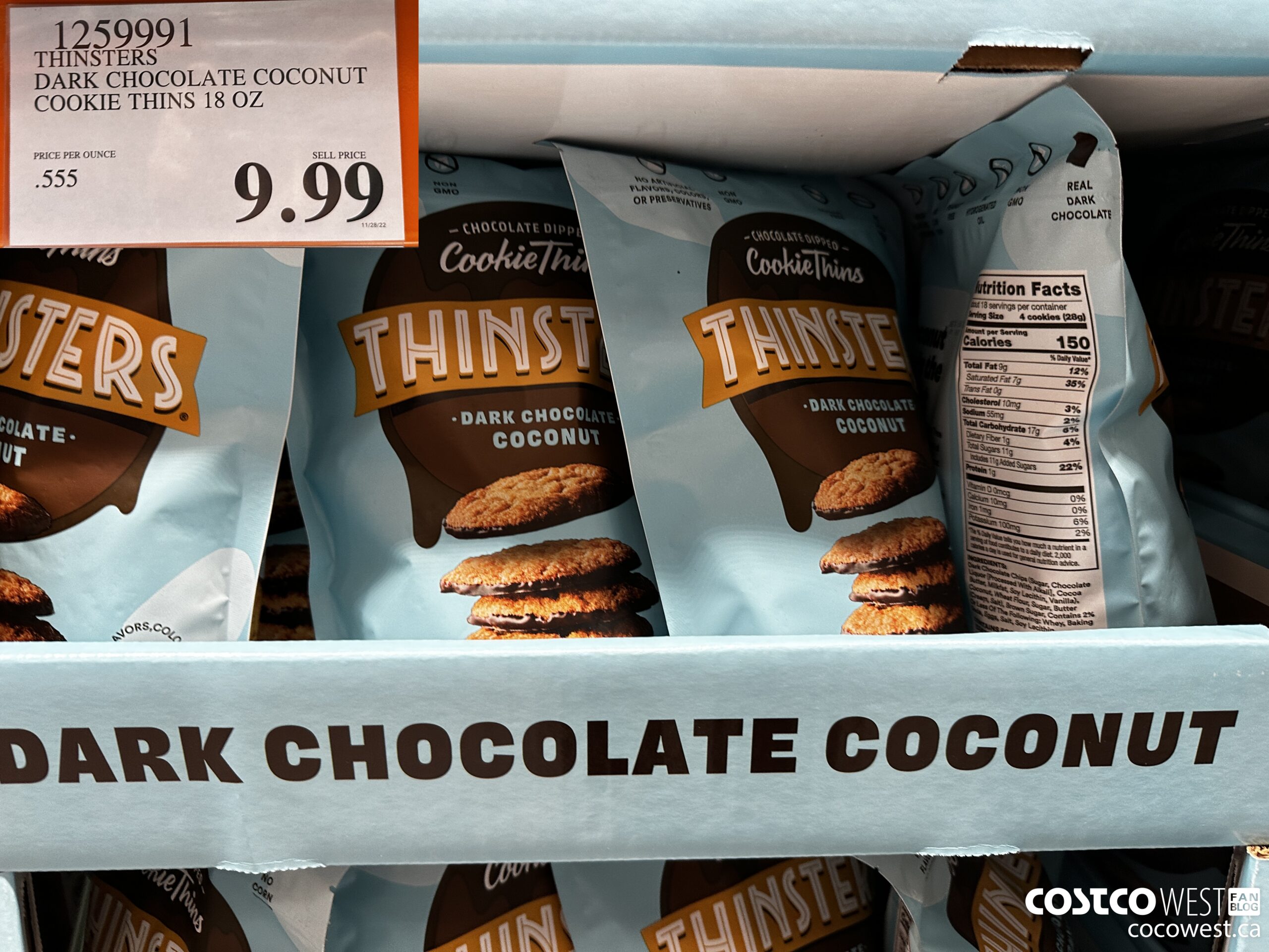 1259991 THINSTERS DARK CHOCOLATE COCONUT COOKIE THINS 18 OZ $9.99