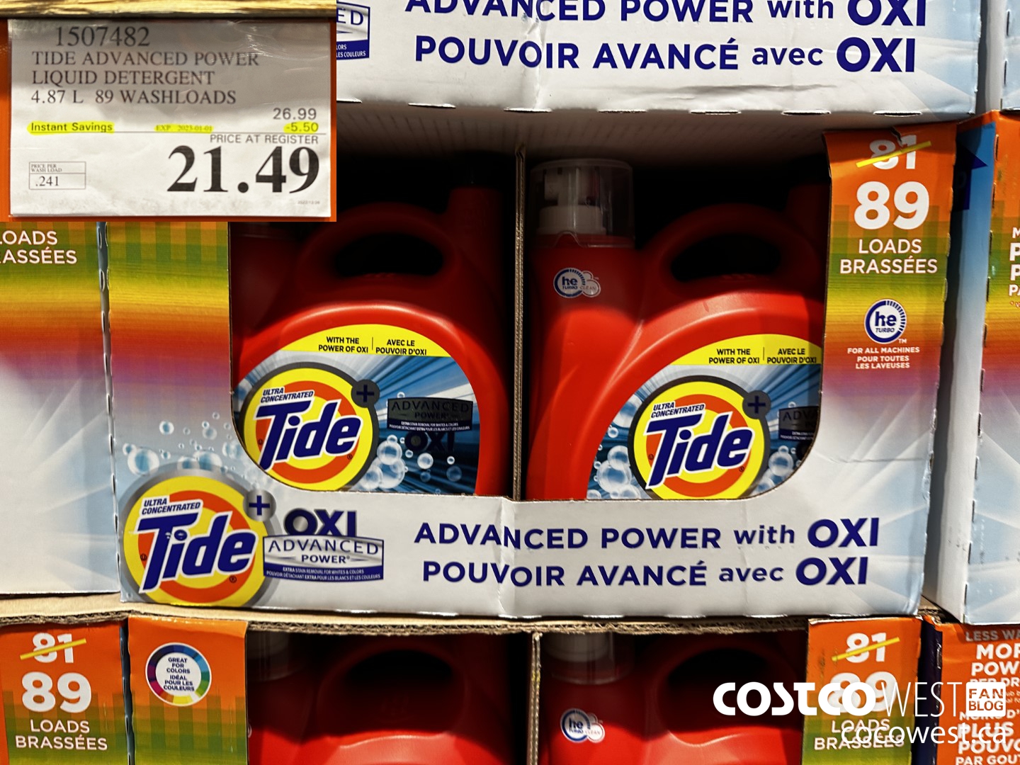 1507482 TIDE ADVANCED POWER LIQUID DETERGENT 4.87 L 89 WASHLOADS ($5.50 INSTANT SAVINGS EXPIRES ON 2023-01-01) $21.49