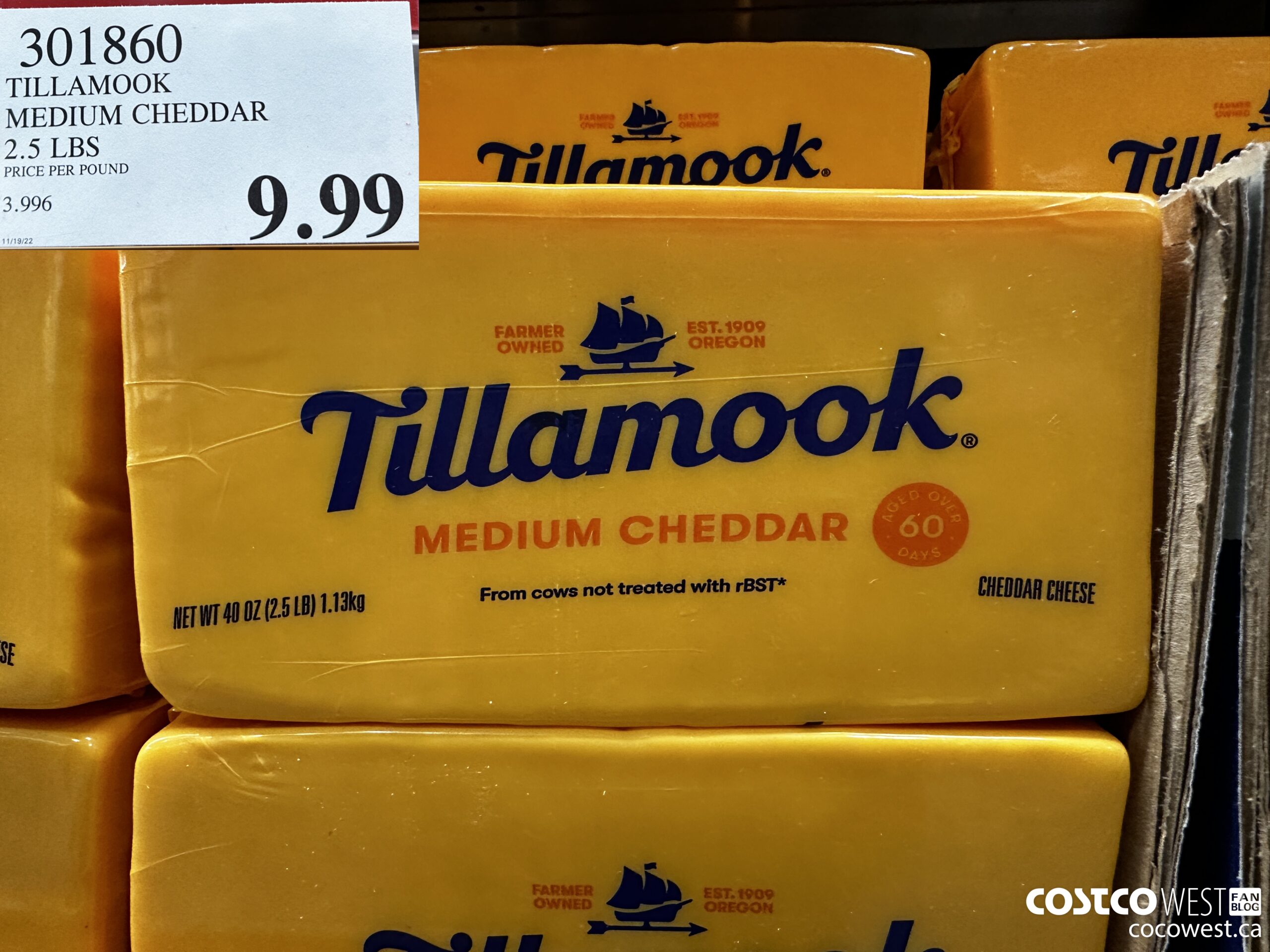 301860 TILLAMOOK MEDIUM CHEDDAR 2.5 LBS  $9.99