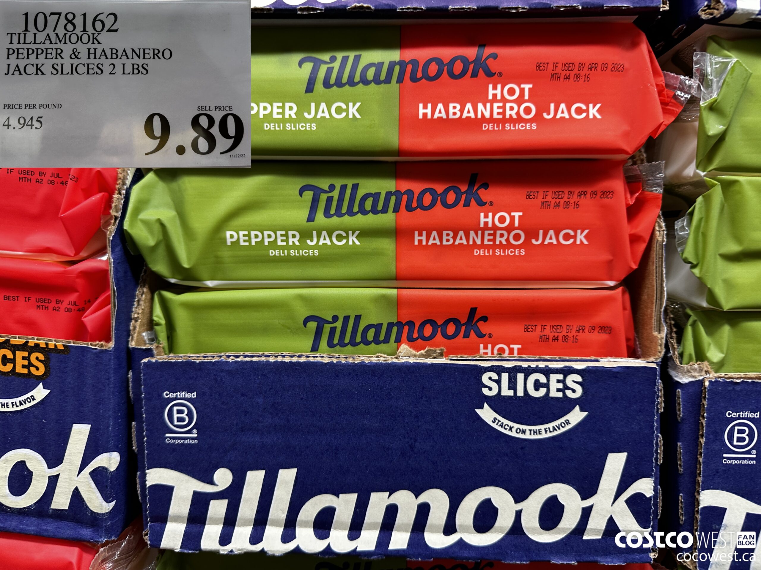 1078162 TILLAMOOK PEPPER & HABANERO JACK SLICES 2 LBS $9.89