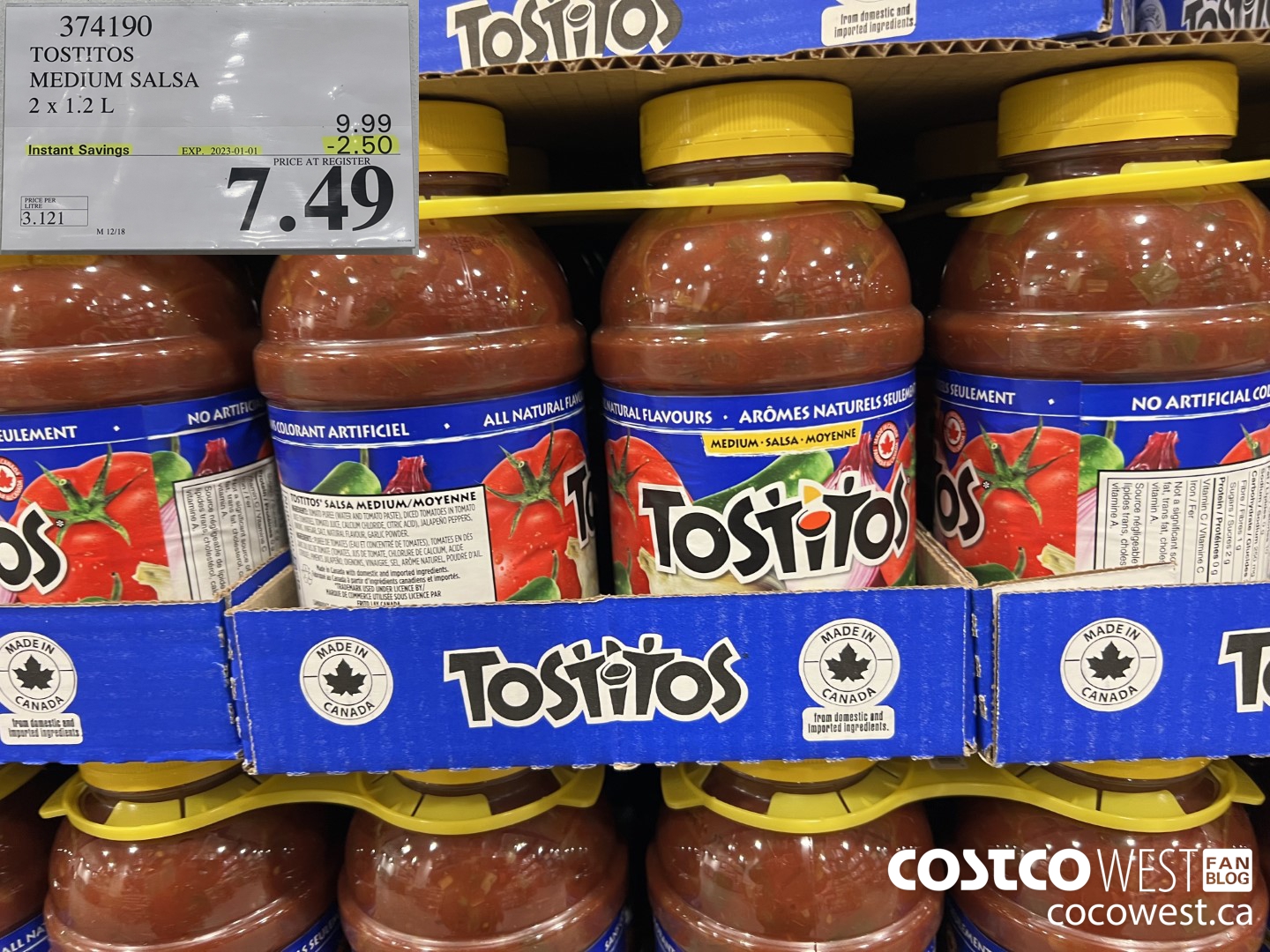 374190 TOSTITOS MEDIUM SALSA 2 X 1.2 L ($2.50 INSTANT SAVINGS EXPIRES ON 2023-01-01) $7.49