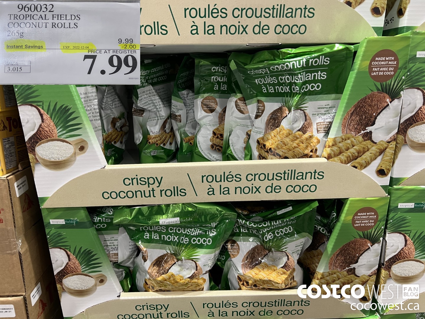 960032 TROPICAL FIELDS COCONUT ROLLS 265 g ($2.00 INSTANT SAVINGS EXPIRES ON 2022-12-04) $7.99