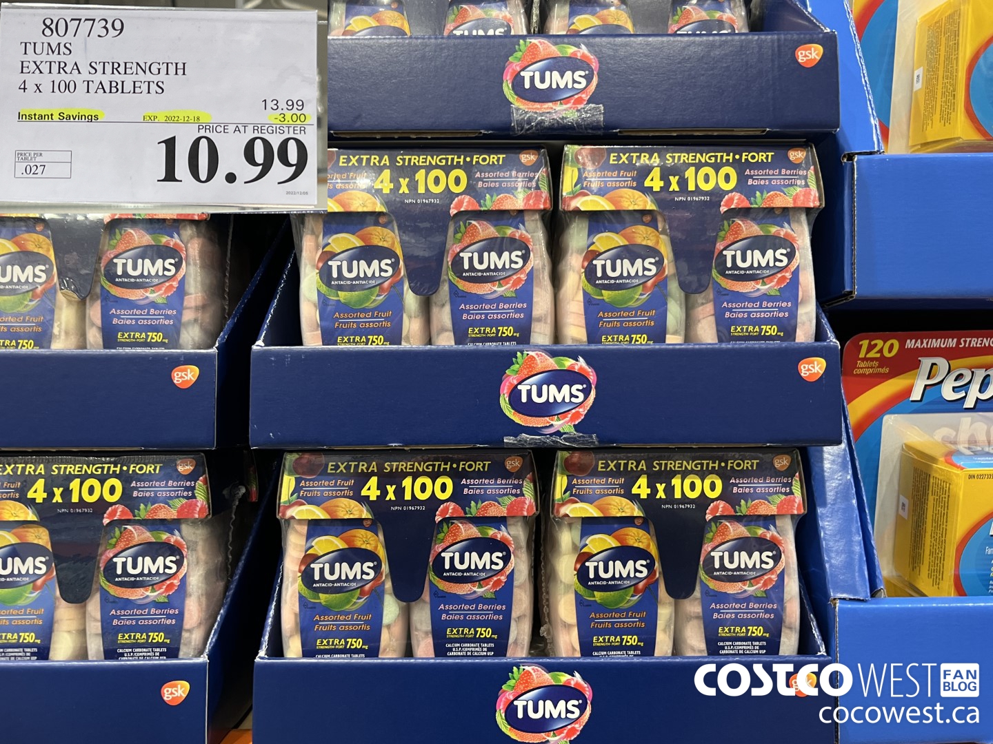 807739 TUMS EXTRA STRENGTH 4 X 100 TABLETS ($3.00 INSTANT SAVINGS EXPIRES ON 2022-12-18) $10.99