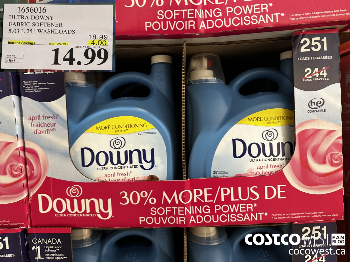 1656016 ULTRA DOWNY FABRIC SOFTENER 5.03 L 251 WASHLOADS ($4.00 INSTANT SAVINGS EXPIRES ON 2023-01-01) $14.99