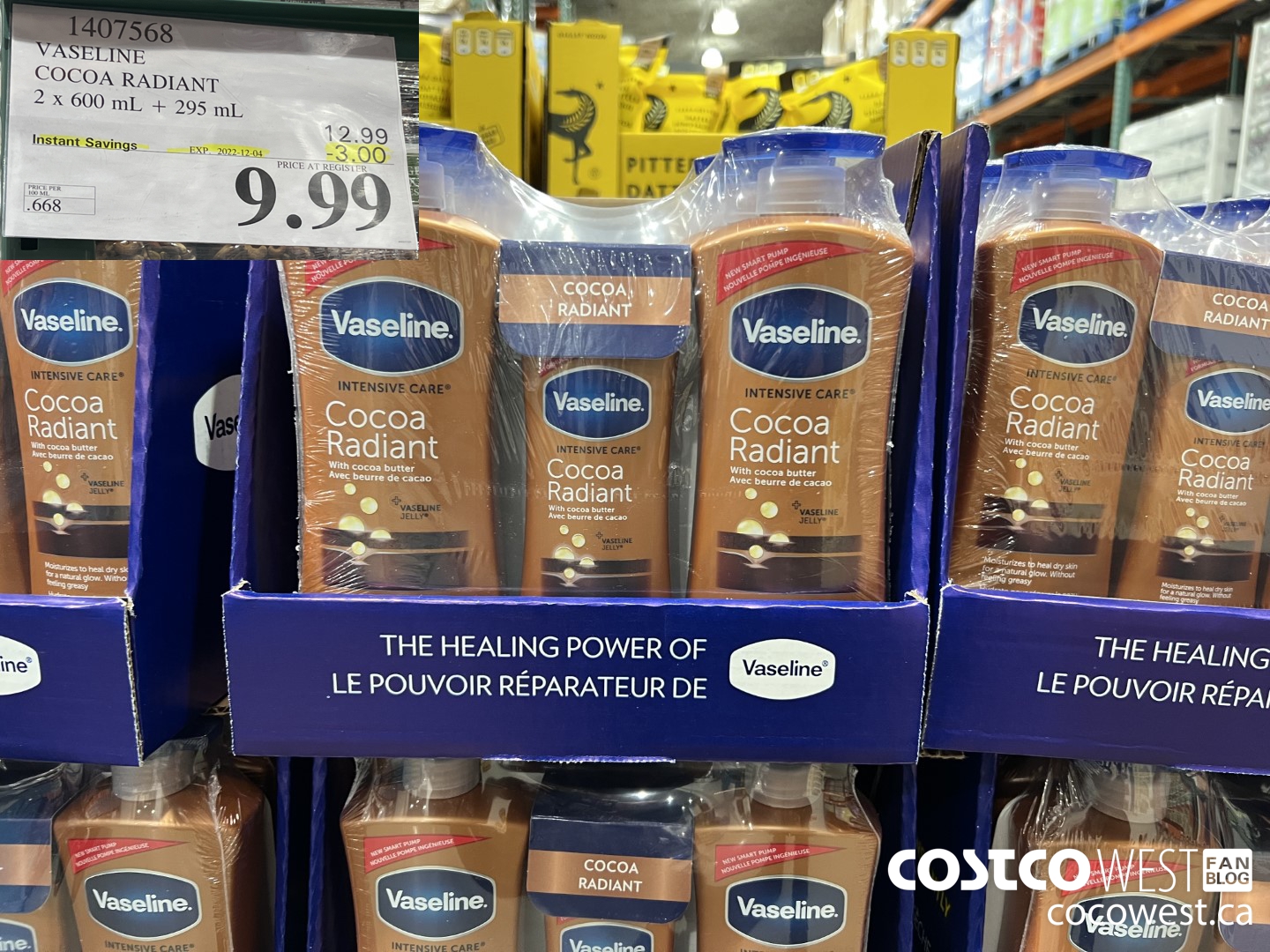 1407568 VASELINE COCOA RADIAN 2 X 600 ML + 295 ML ($3.00 INSTANT SAVINGS EXPIRES ON 2022-12-04) $9.99