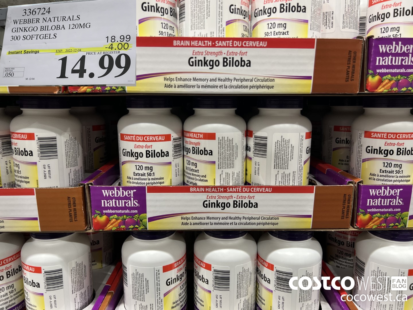 336724 WEBBER NATURALS GINKGO BILOBA 120MG 300 SOFTGELS ($4.00 INSTANT SAVINGS EXPIRES ON 2022-12-04) $14.99
