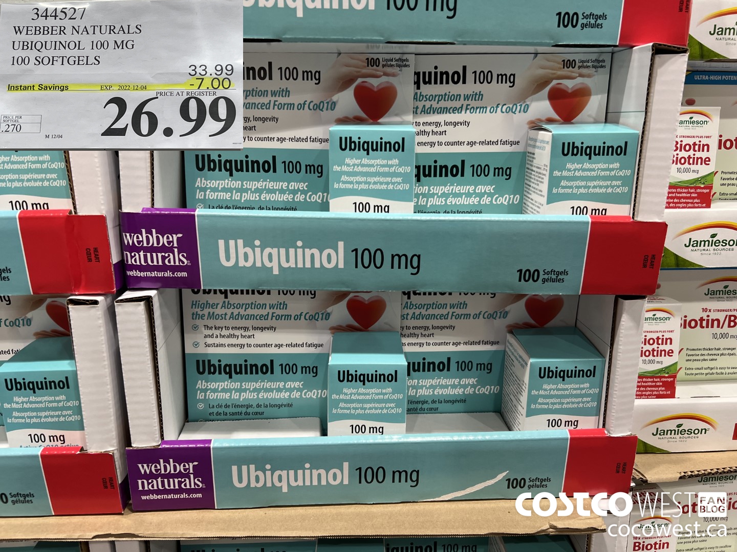 344527 WEBBER NATURALS UBIQUINOL 100 MG 100 SOFTGELS ($7.00 INSTANT SAVINGS EXPIRES ON 2022-12-04) $26.99