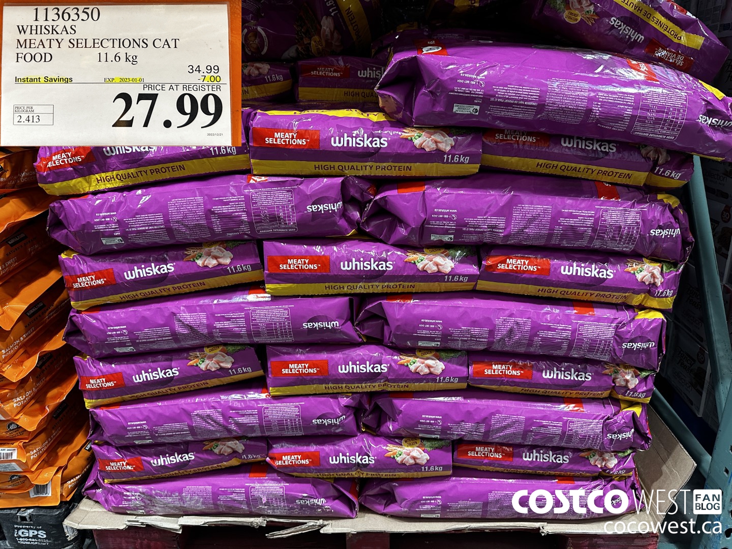 1136350 WHISKAS MEATY SELECTIONS CAT FOOD 11.6 kg ($7.00 INSTANT SAVINGS EXPIRES ON 2023-01-01) $27.99