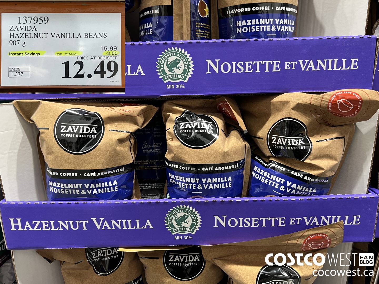137959 ZAVIDA HAZELNUT VANILLA BEANS 907 g ($3.50 INSTANT SAVINGS EXPIRES ON 2023-01-01) $12.49