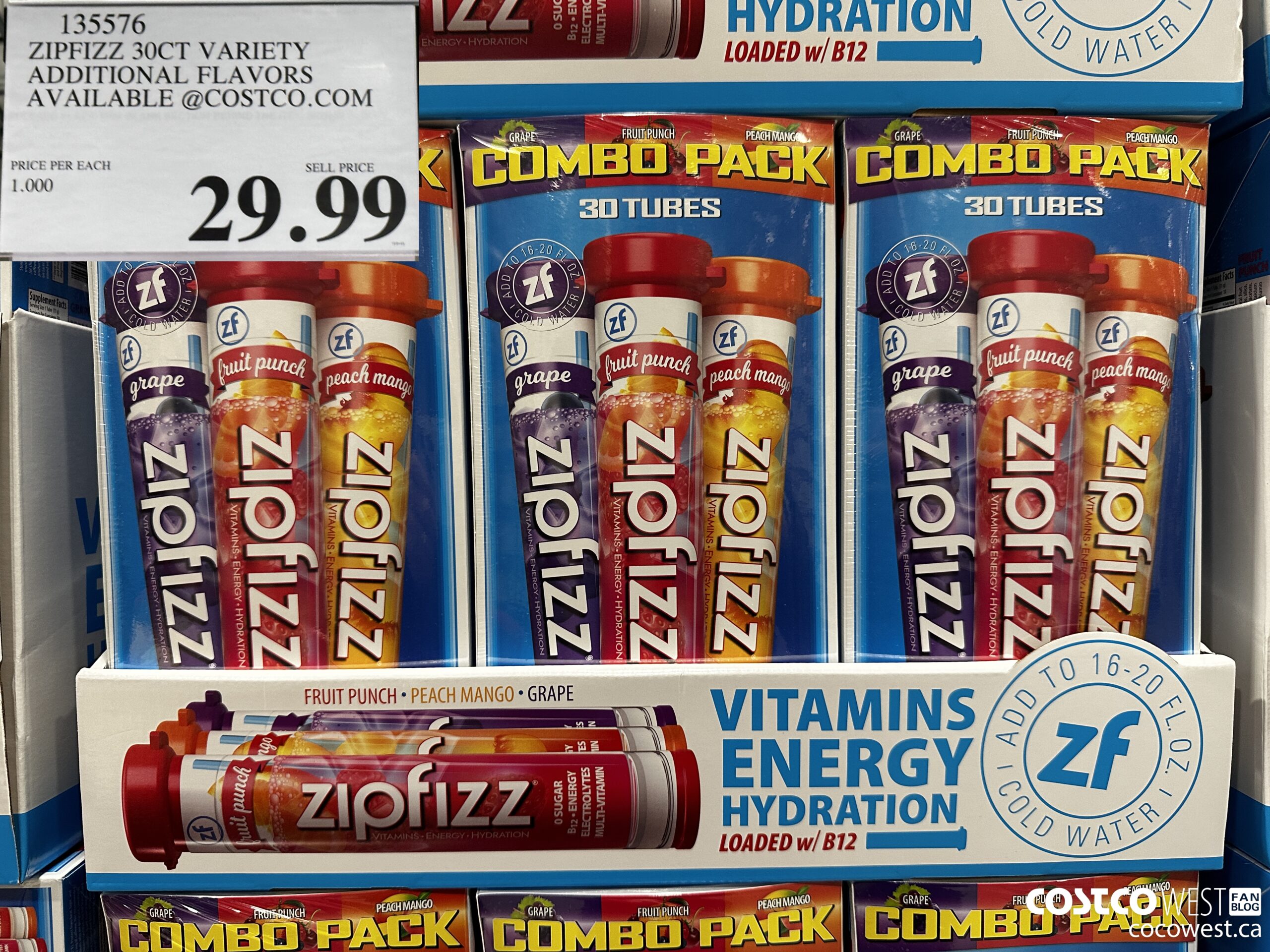 135576 ZIPFIZZ 30CT VARIETY ADDITIONAL FLAVORS AVAILABLE @COSTCO.COM $29.99