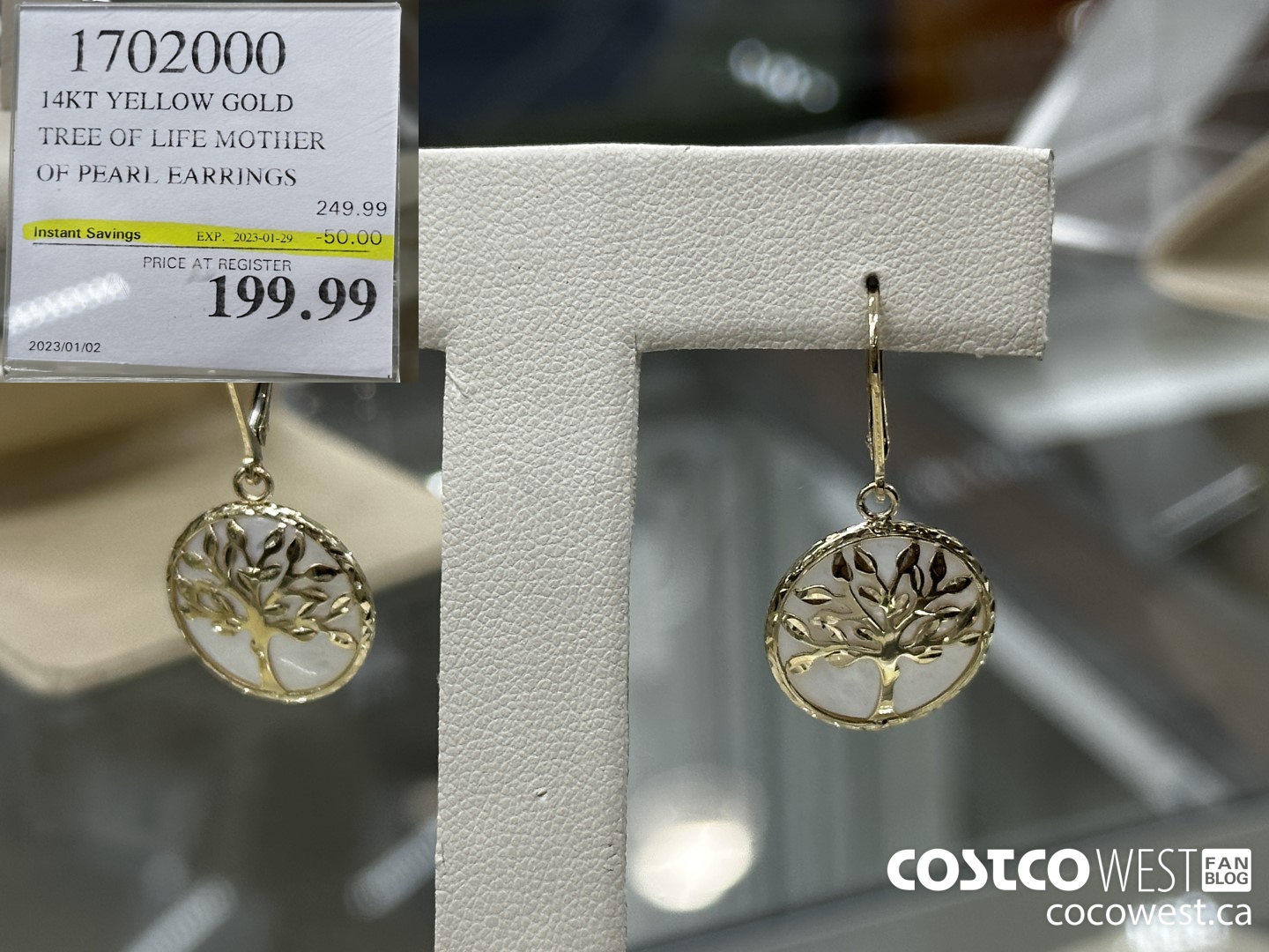 1702000 14KT YELLOW GOLD TREE OF LIFE MOTHER OF PEARL EARRINGS ($50.00 INSTANT SAVINGS EXPIRES ON 2023-01-29) $199.99