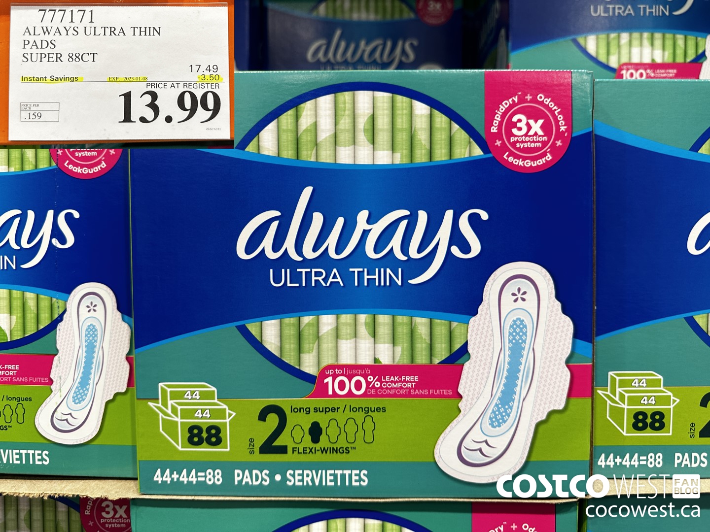 777171 ALWAYS ULTRA THIN PADS SUPER 88CT ($3.50 INSTANT SAVINGS EXPIRES ON 2023-01-08) $13.99
