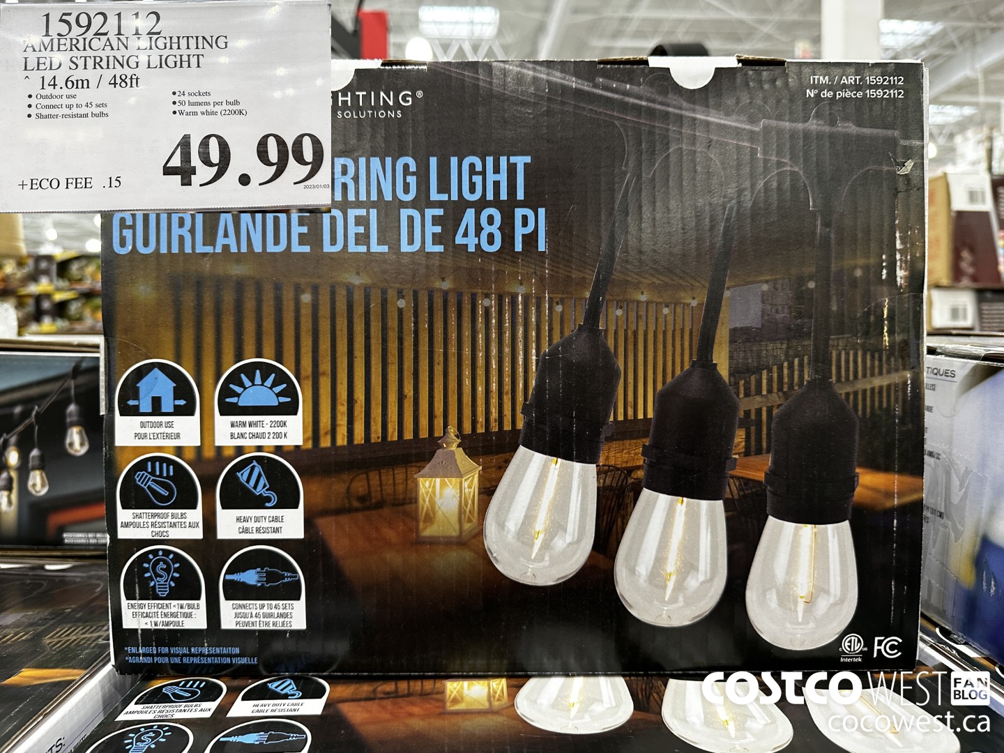 1592112 AMERICAN LIGHTING LED STRING LIGHT 14.6M / 48 FT $49.99