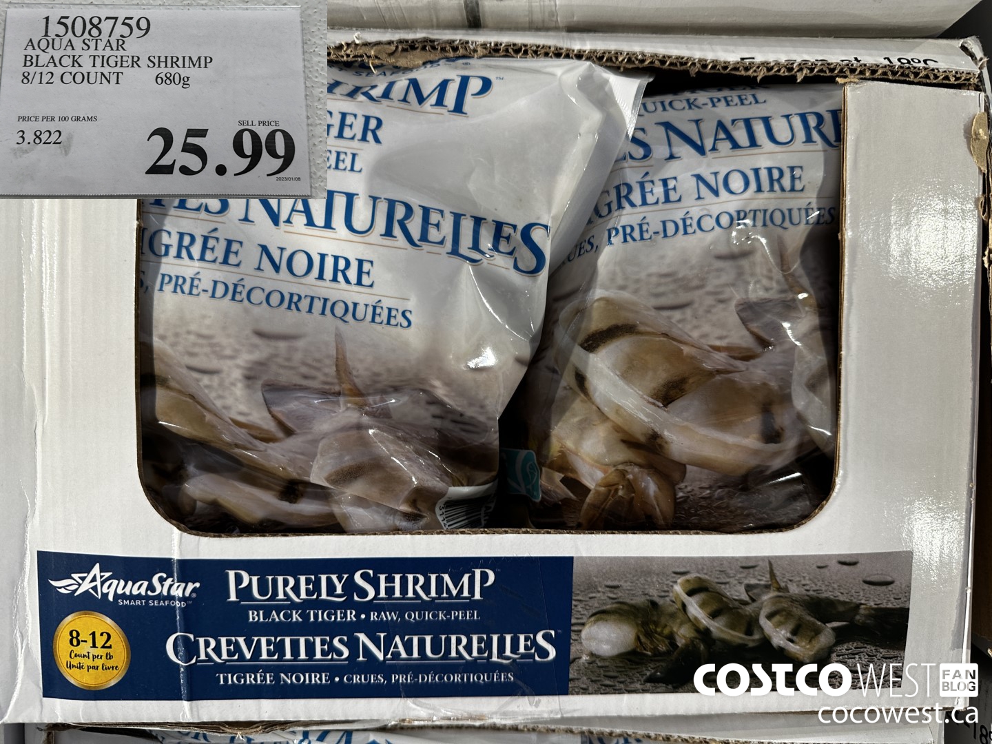 1508759 AQUA STAR BLACK TIGER SHRIMP 8/12 COUNT 680g  $25.99