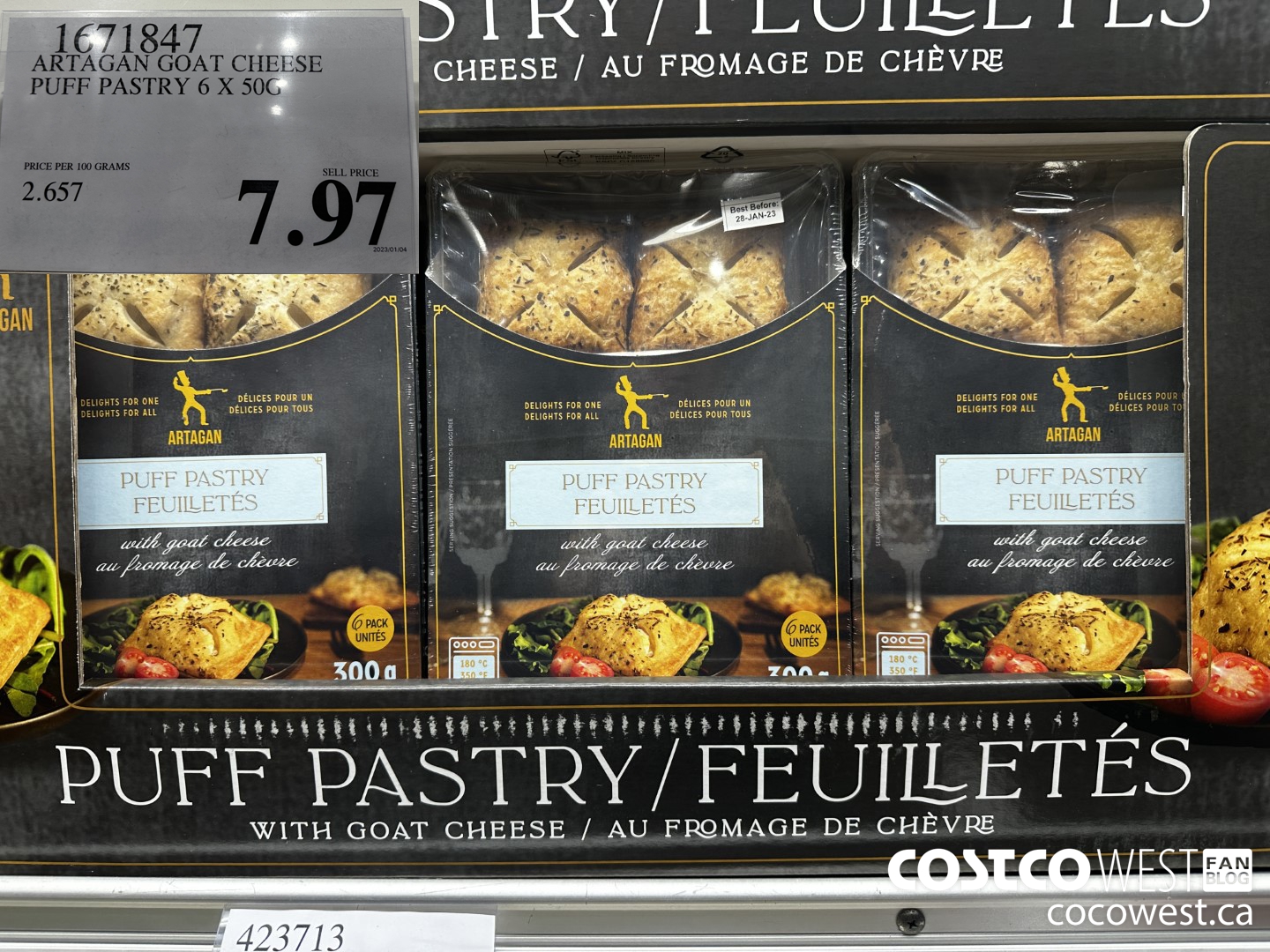 1671847 ARTAGAN GOAT CHEESE PUFF PASTRY 6 X 50G $7.97