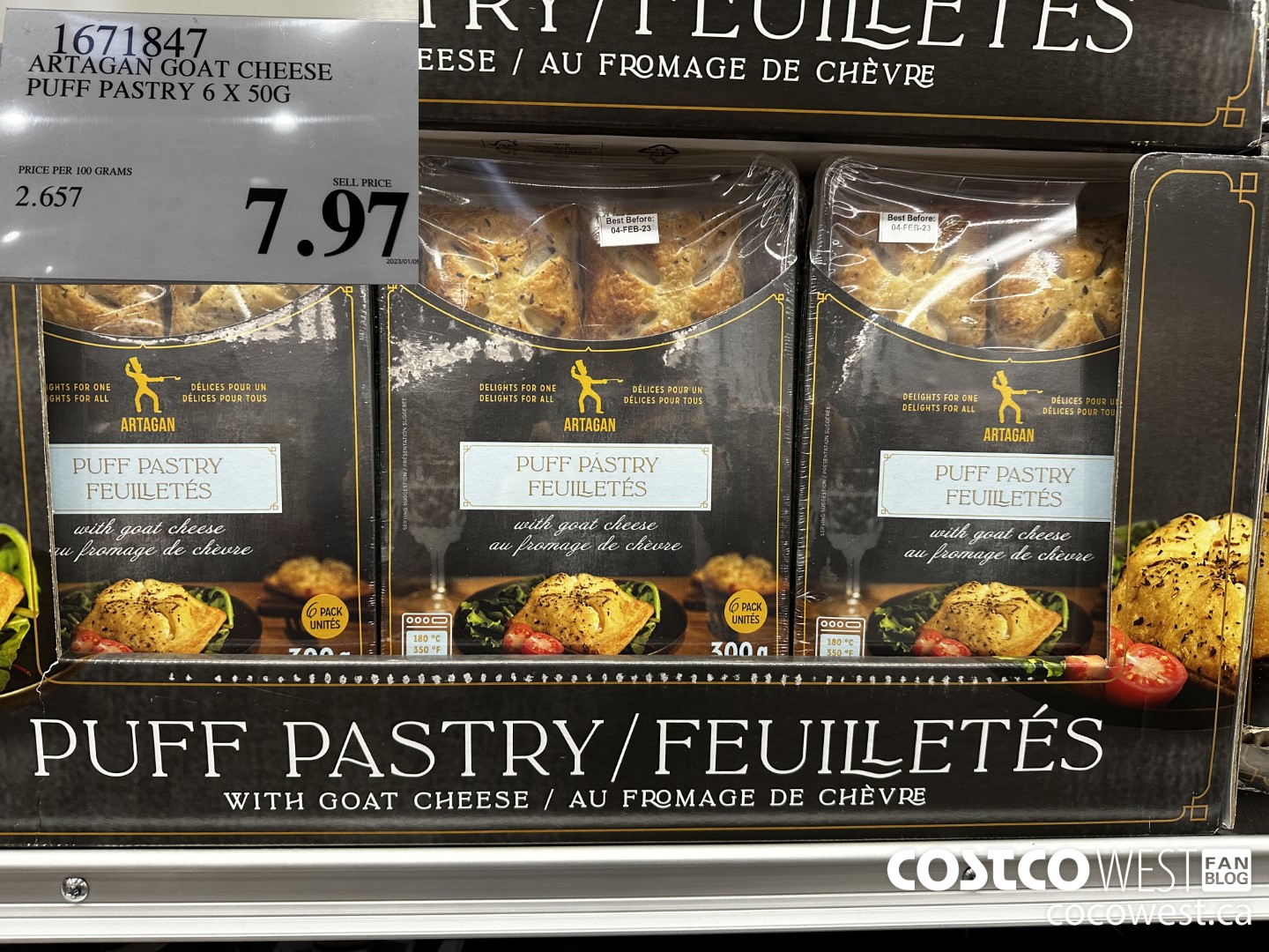 1671847 ARTAGAN GOAT CHEESE PUFF PASTRY 6 X 50G $7.97