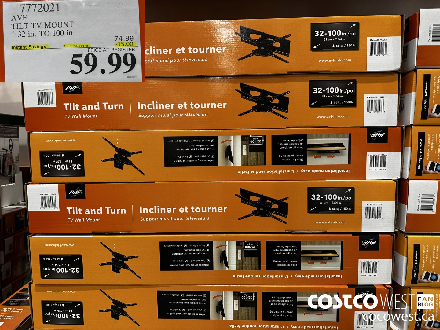 7772021 AVF TILT TV MOUNT 32 in. TO 100 in. ($15.00 INSTANT SAVINGS EXPIRES ON 2023-01-08) $59.99